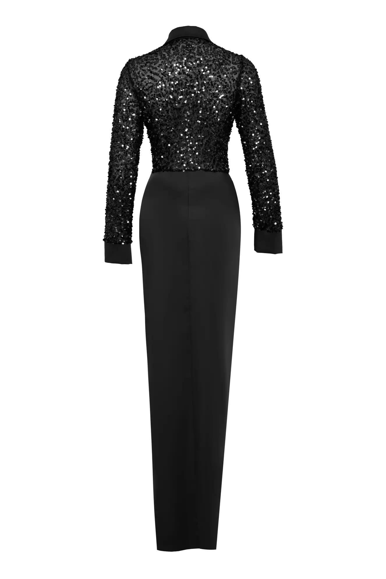 Black Sequin Short Sleeve Long Dress