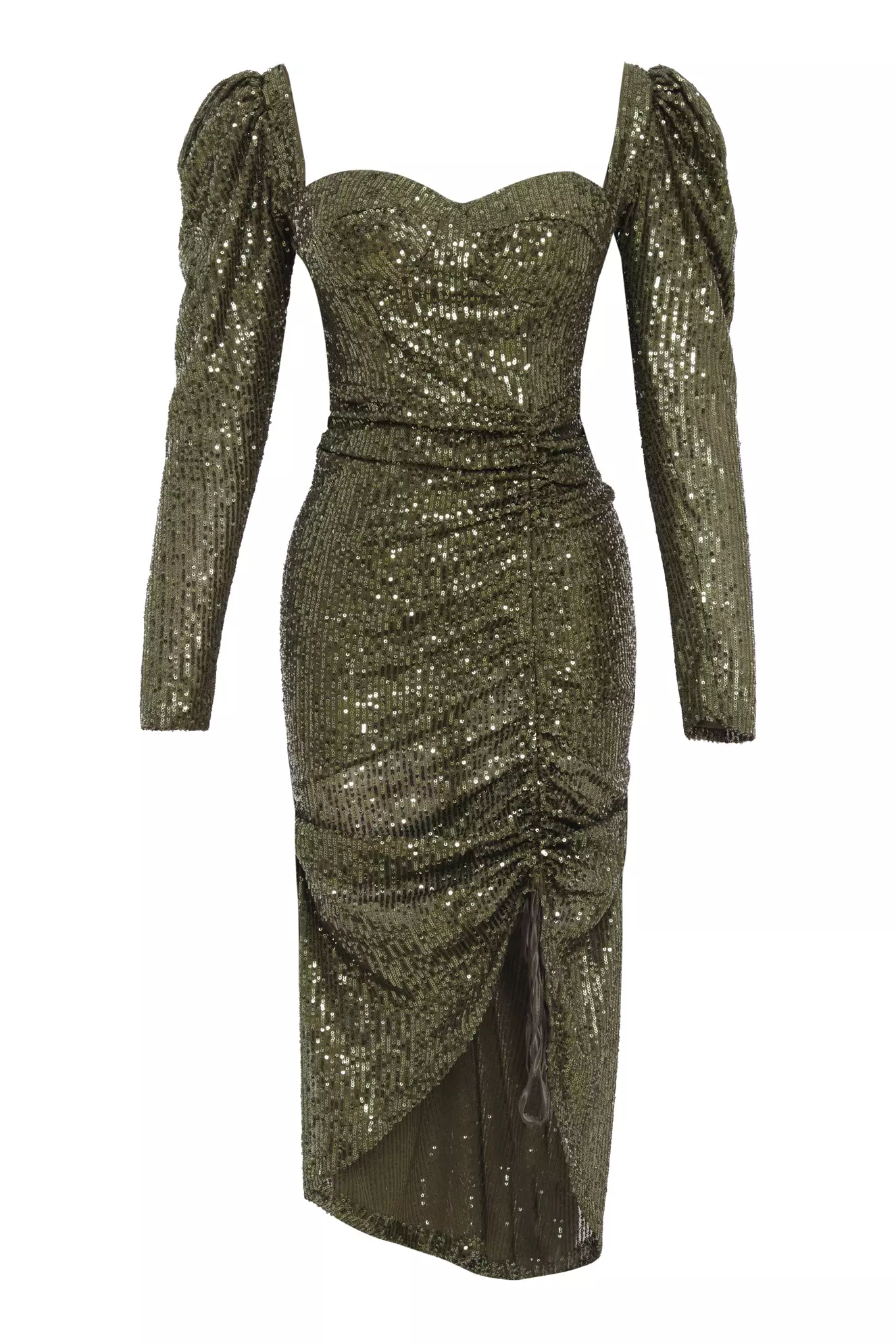 Khaki Sequin Long Sleeve Maxi Dress