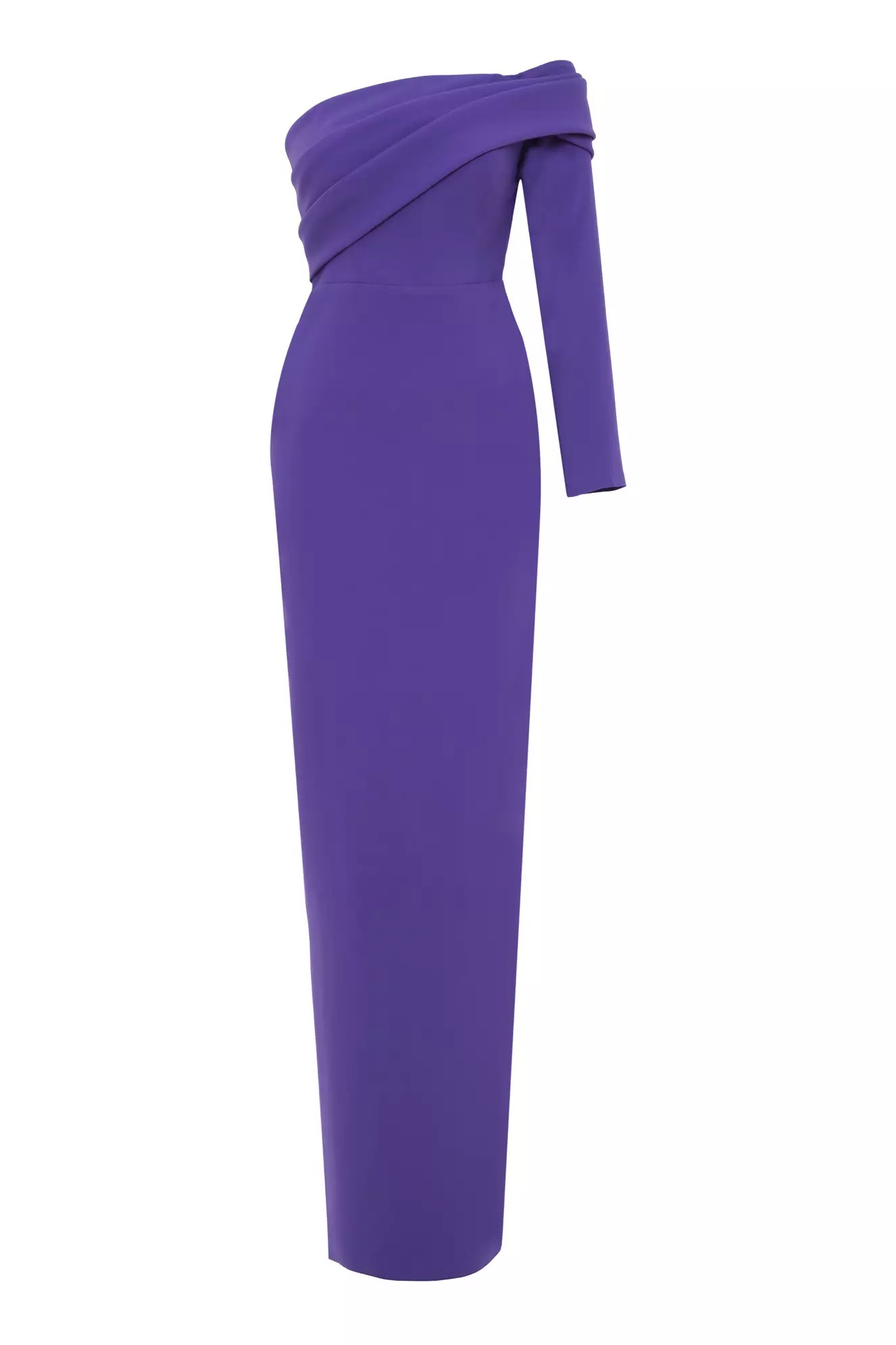Purple crepe one arm long dress