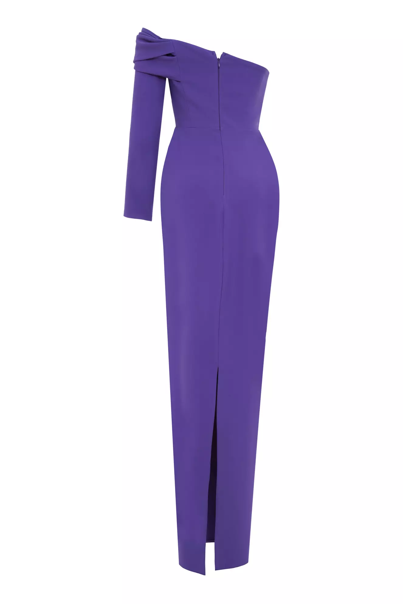 Purple crepe one arm long dress