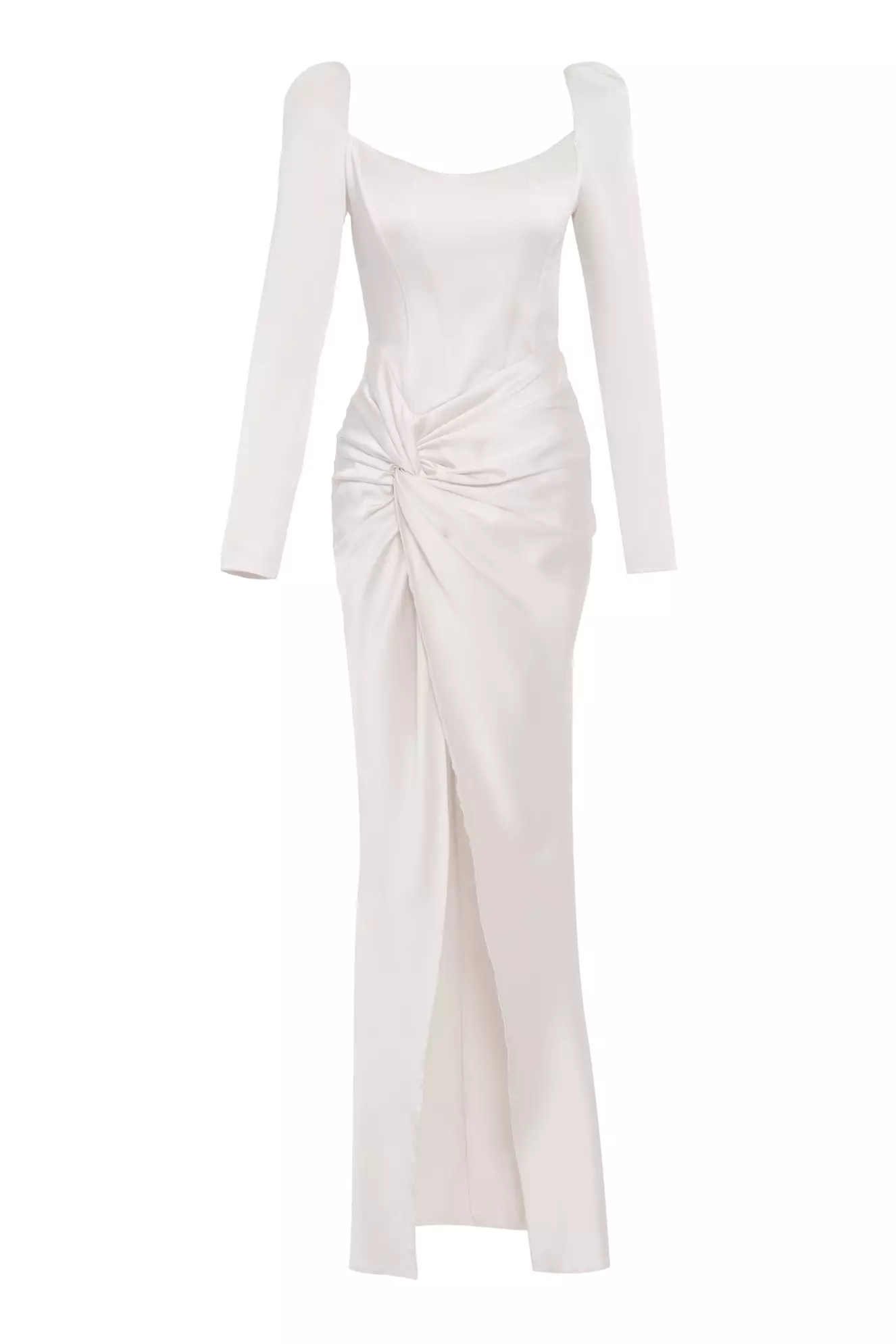 White Satin Long Sleeve Long Dress