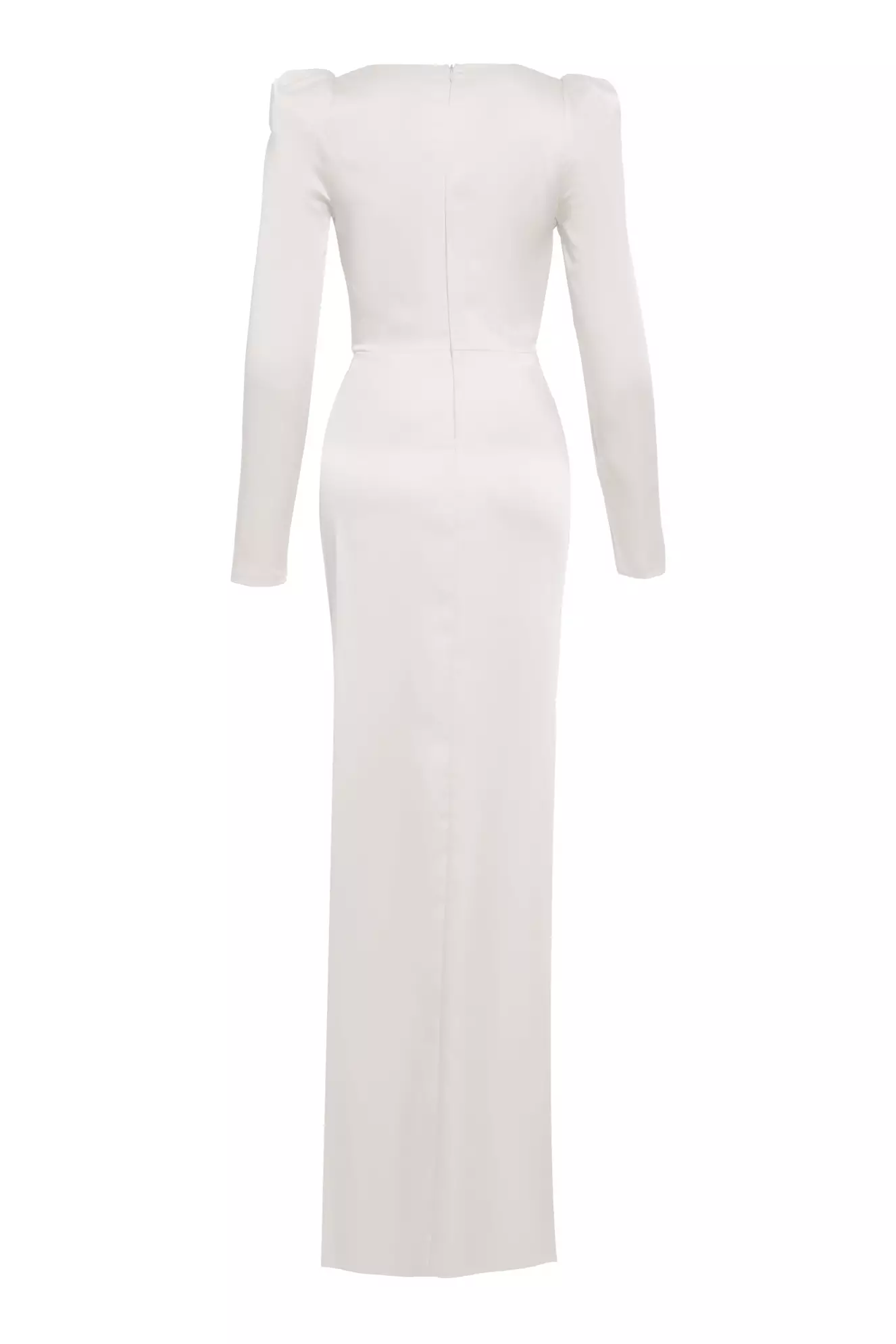 White Satin Long Sleeve Long Dress