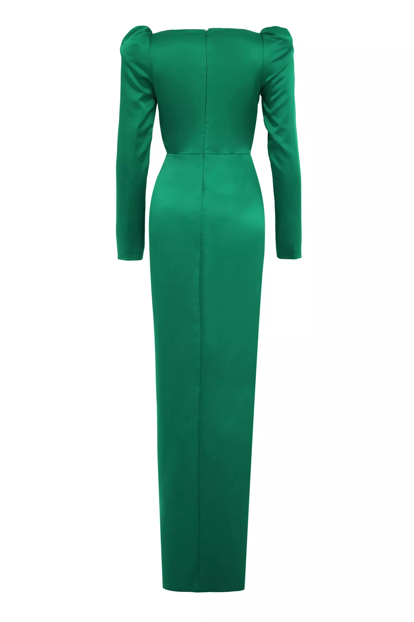 Green satin long sleeve long dress