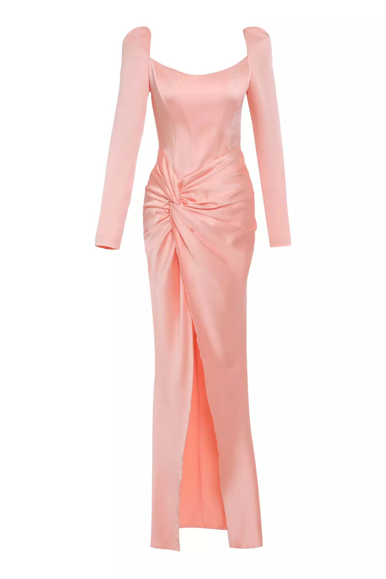 Printed Satin Long Sleeve Long Dress