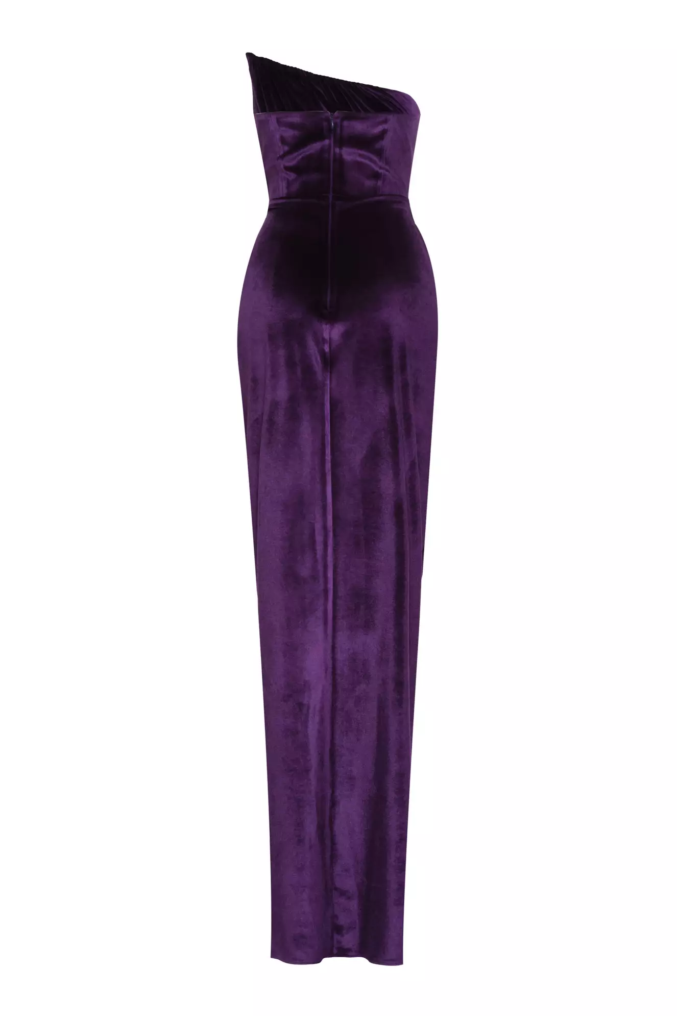 Purple velvet strapless long dress