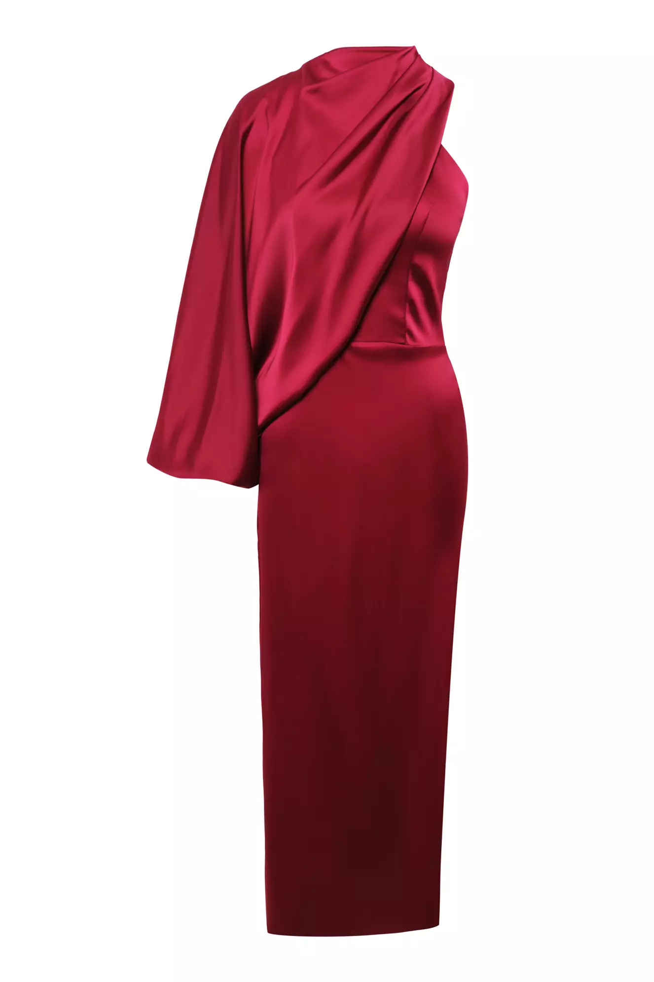 Maroon satin one arm maxi dress
