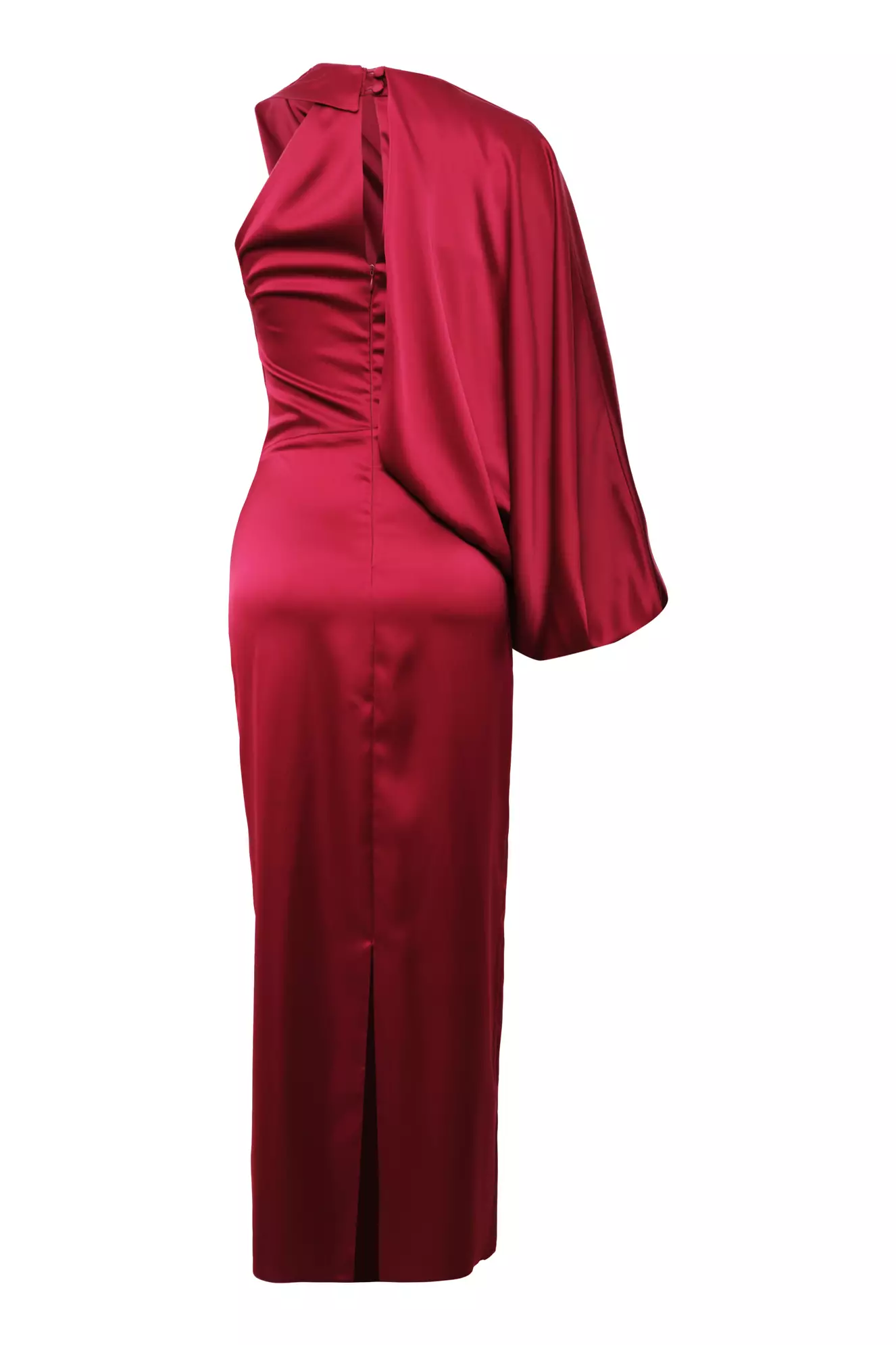 Maroon satin one arm maxi dress