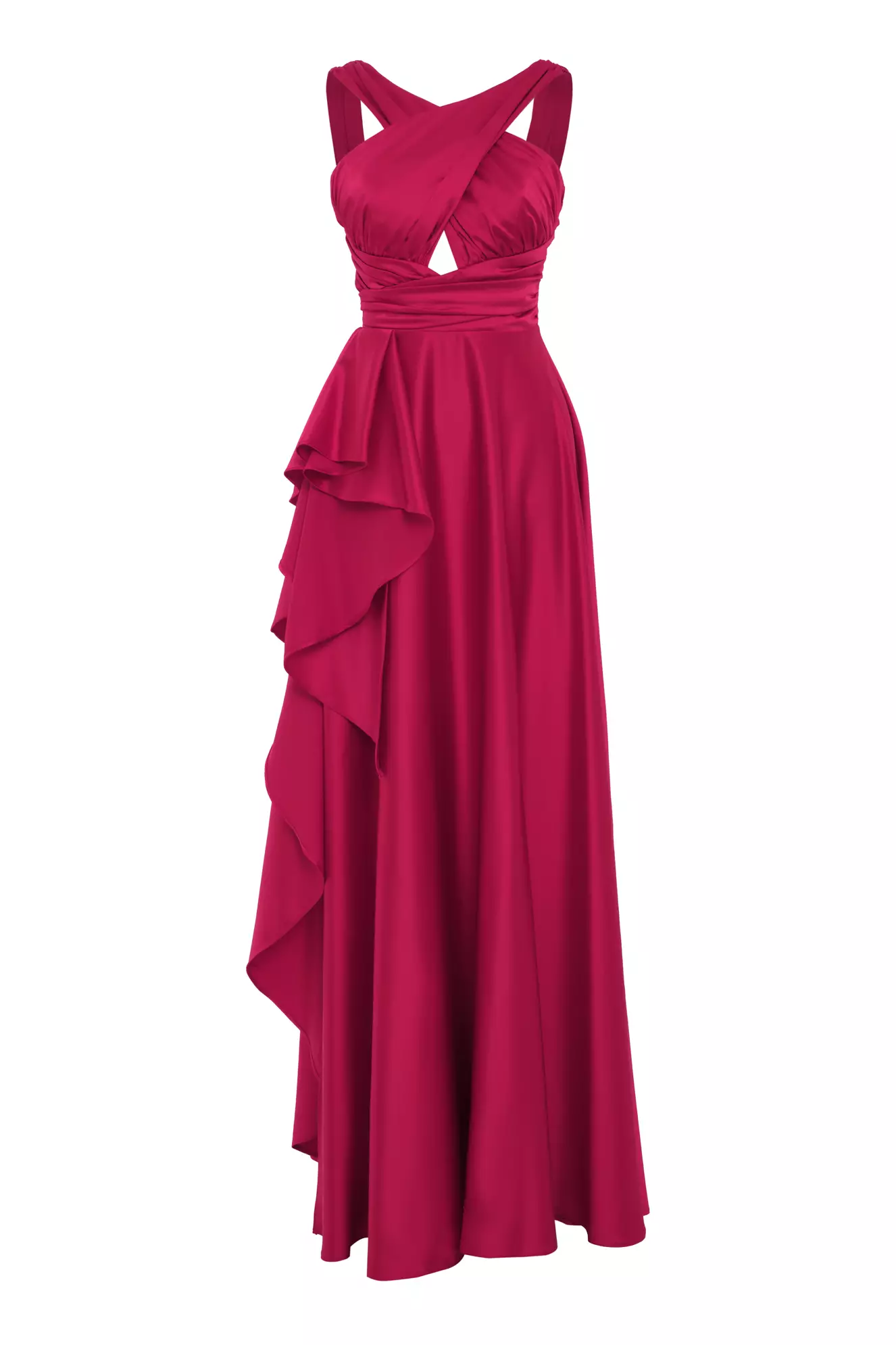 Fuchsia satin sleeveless long dress