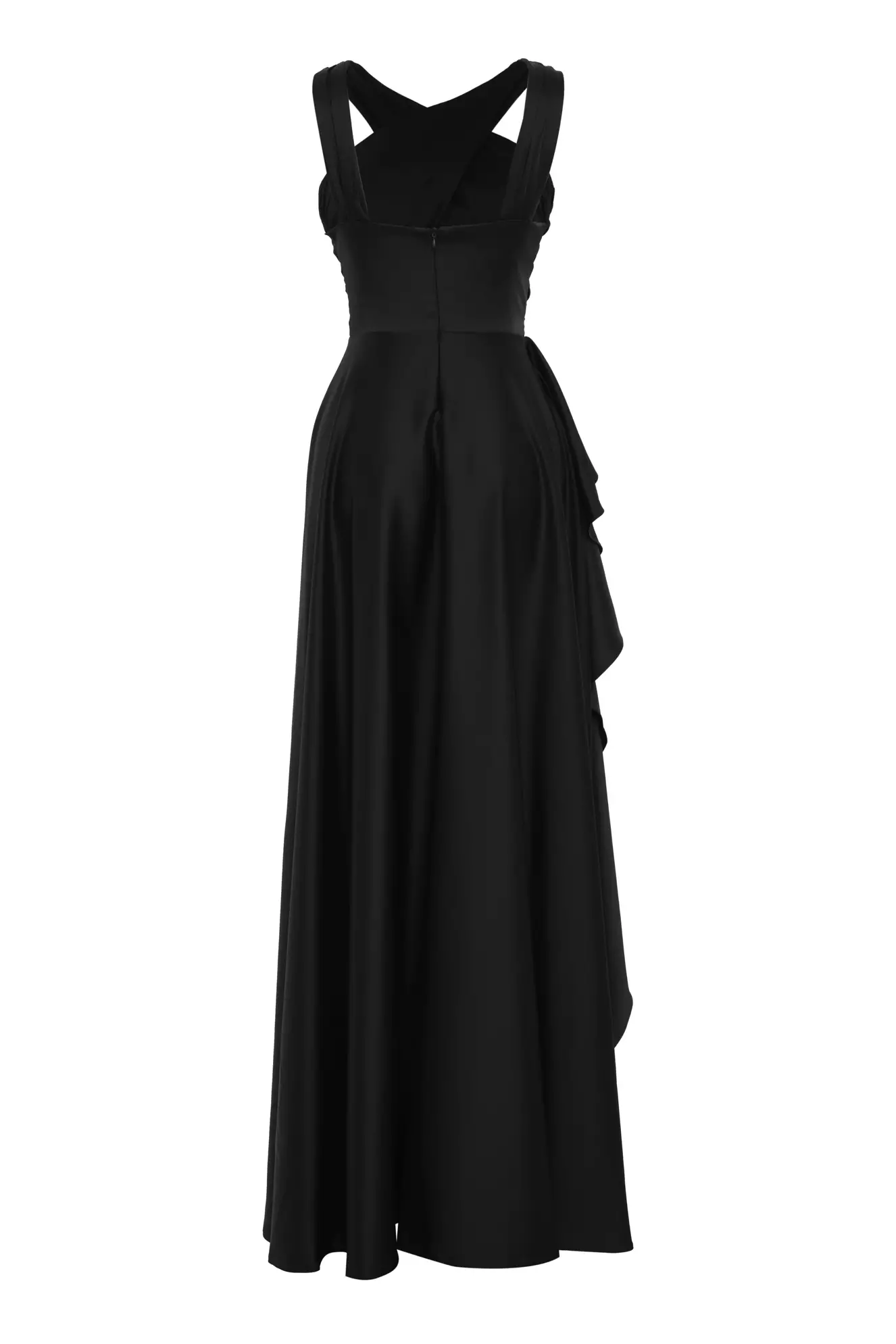 Black satin sleeveless long dress
