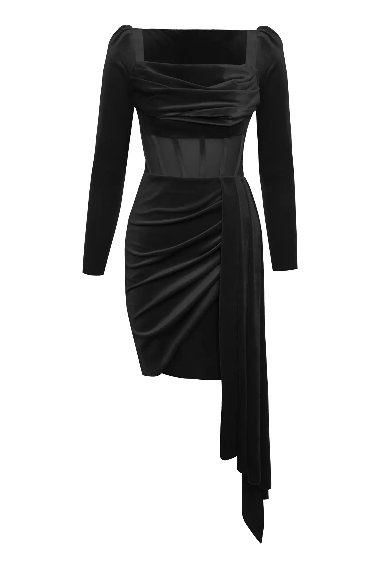 Black Velvet Long Sleeve Mini Dress