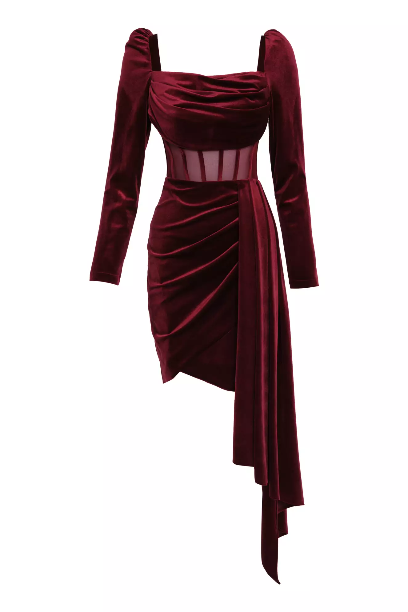 Maroon Velvet Long Sleeve Mini Dress