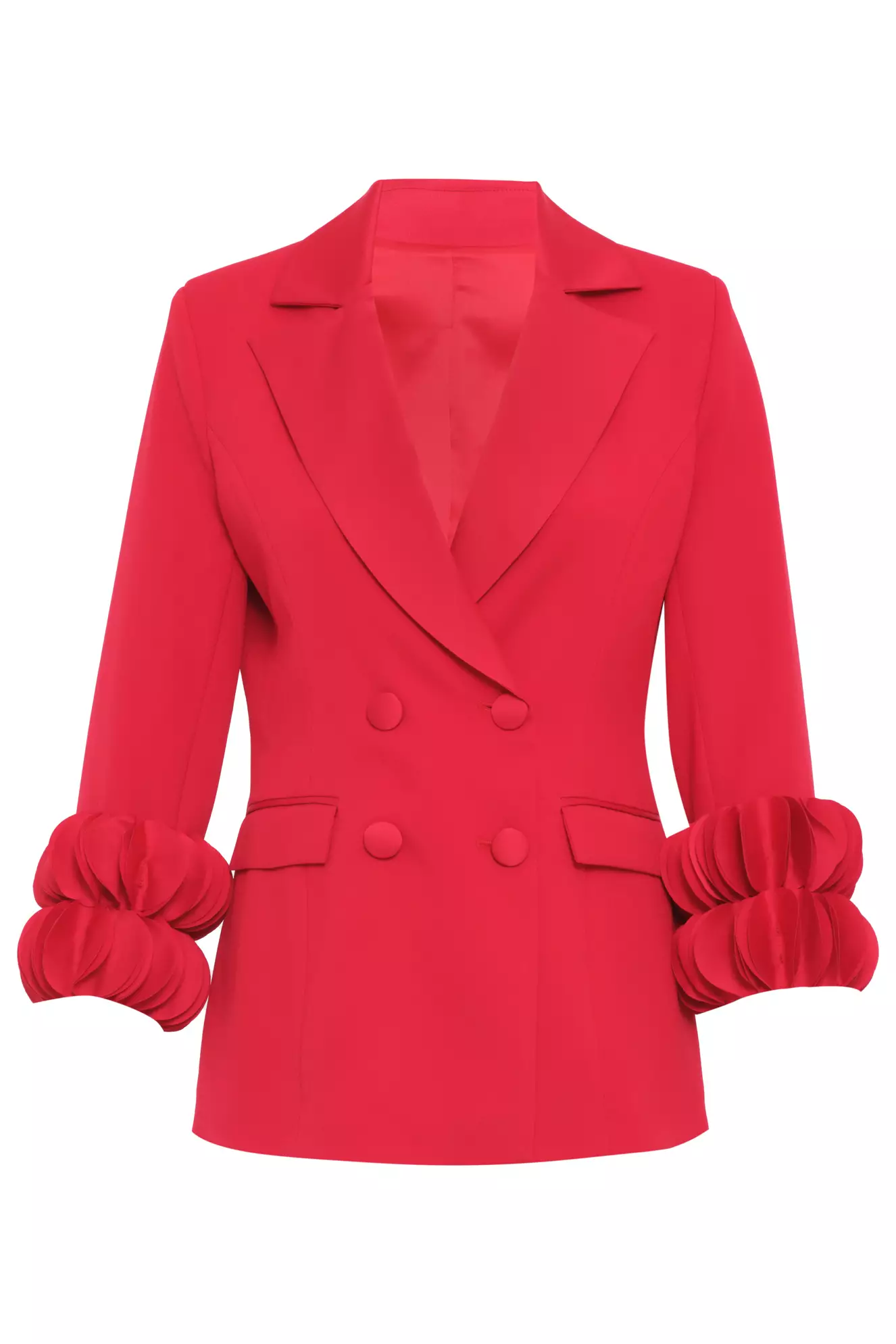 Red Krep Saten Long Sleeve Long Jacket