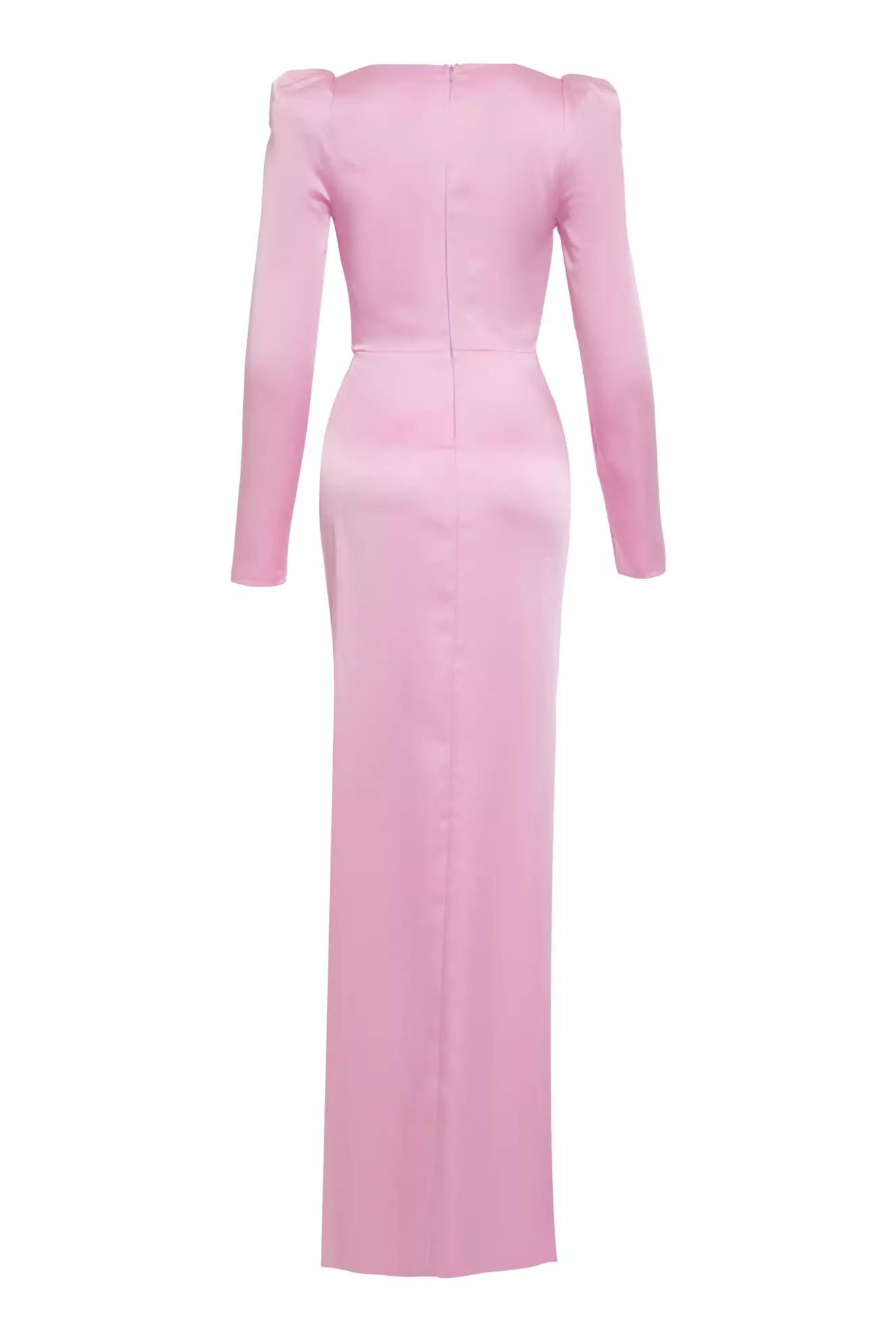 Pink Satin Long Sleeve Long Dress