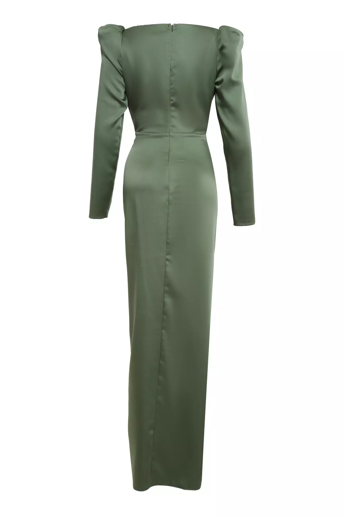 Khaki Satin Long Sleeve Long Dress
