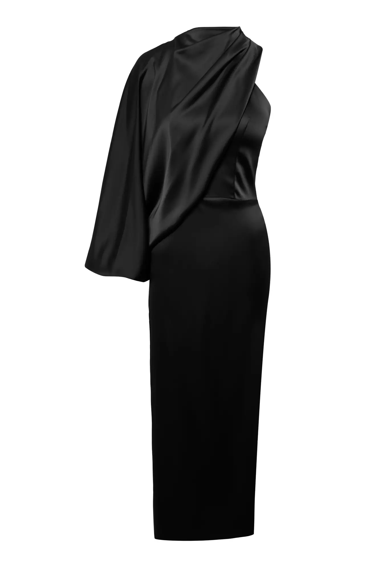 Black satin one arm maxi dress