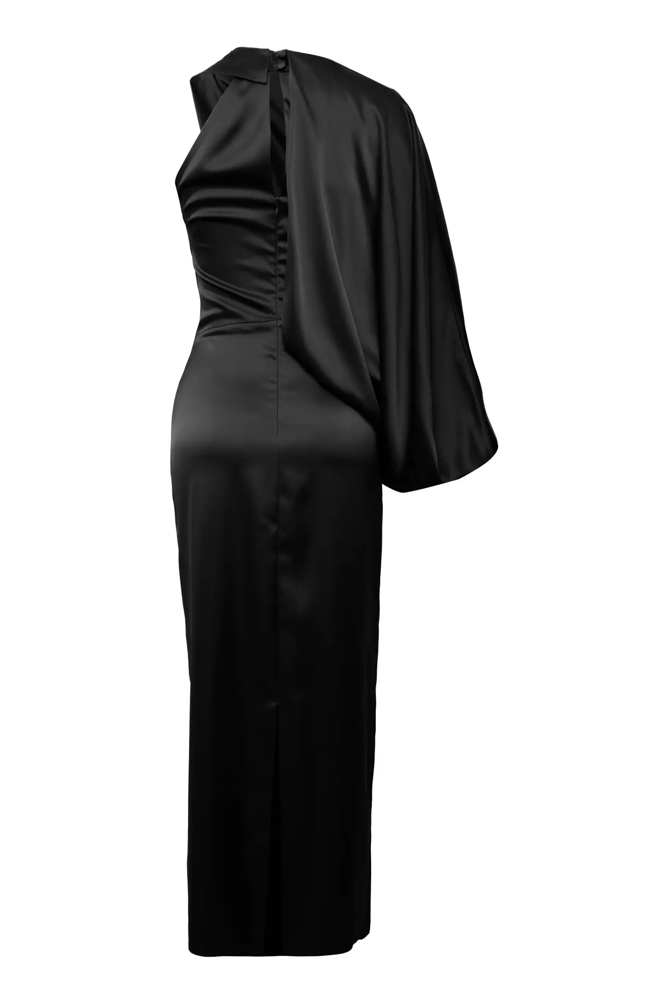 Black satin one arm maxi dress