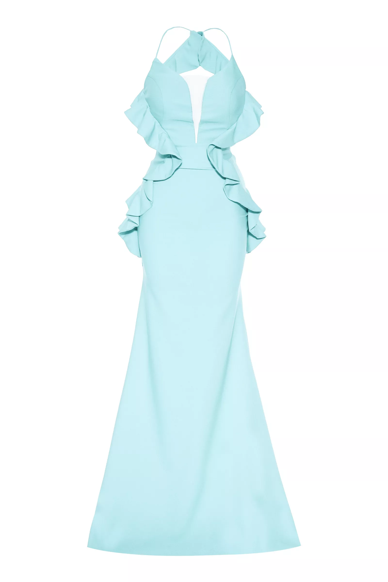 Mint green crepe sleeveless long dress