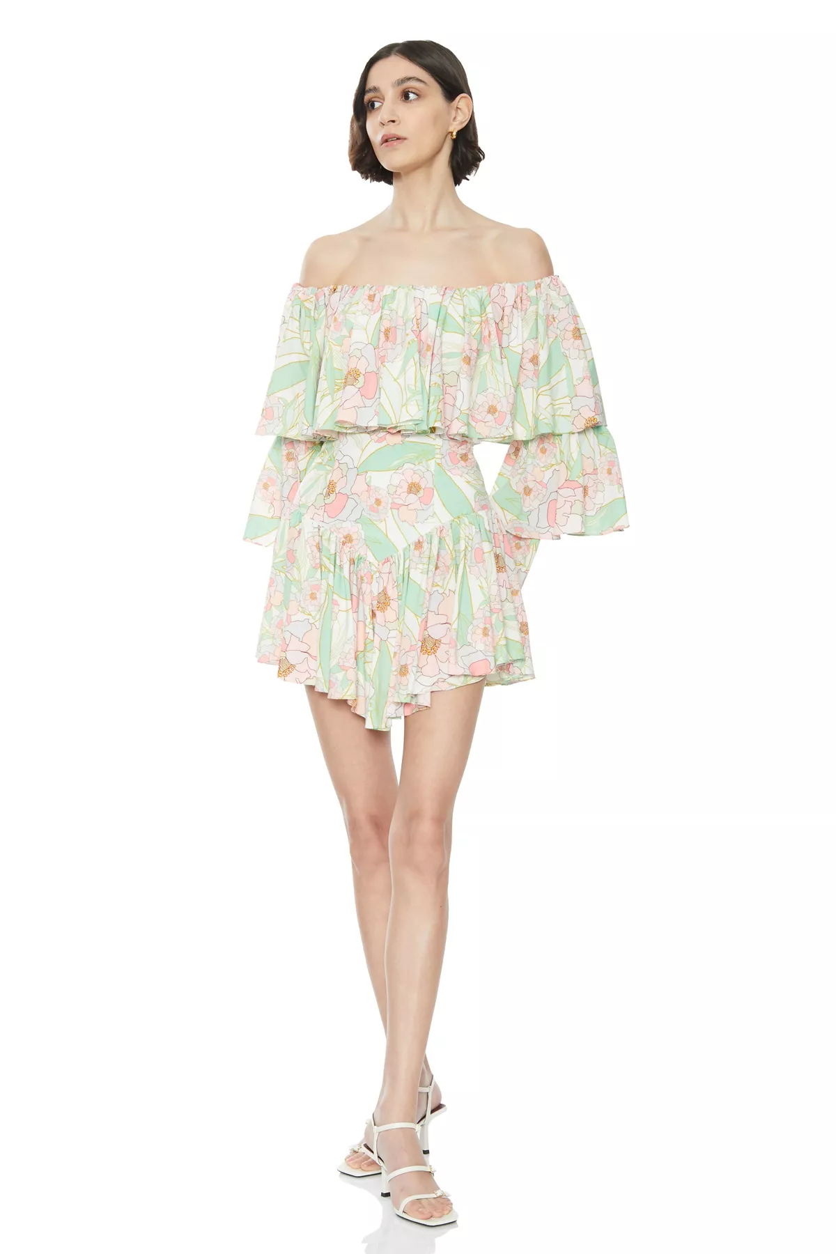Printed long sleeve mini dress