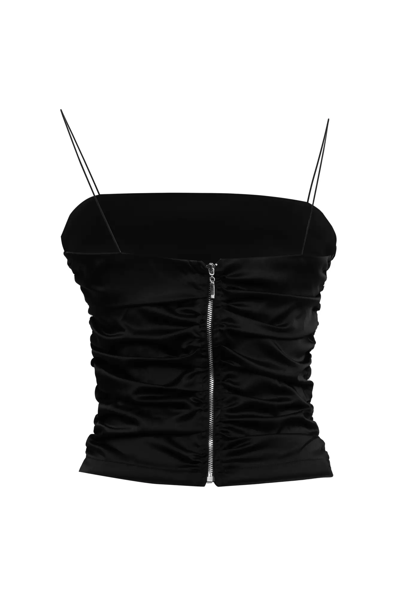 Black Satin Sleeveless Crop Top