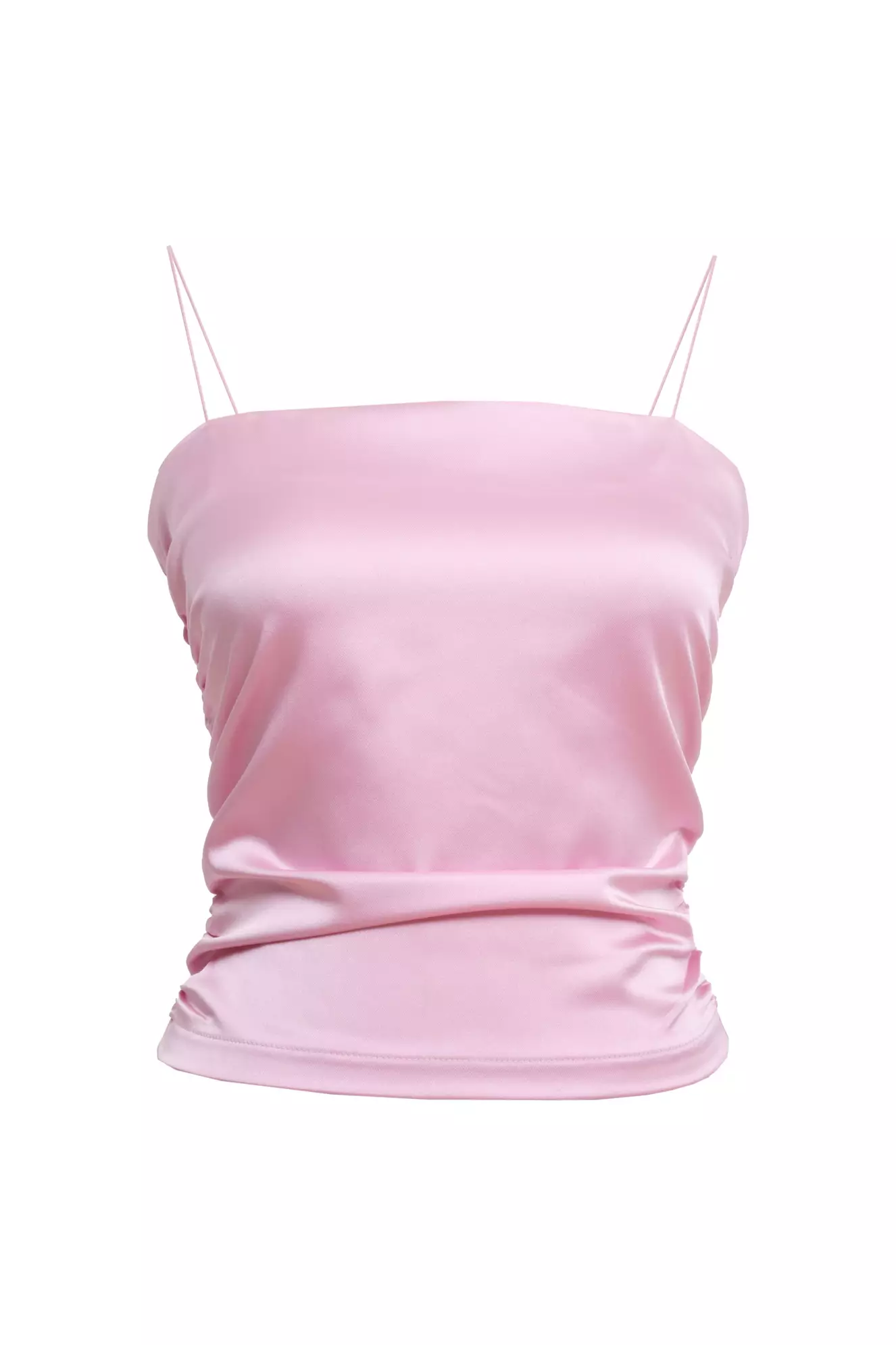 Pink Satin Sleeveless Crop Top