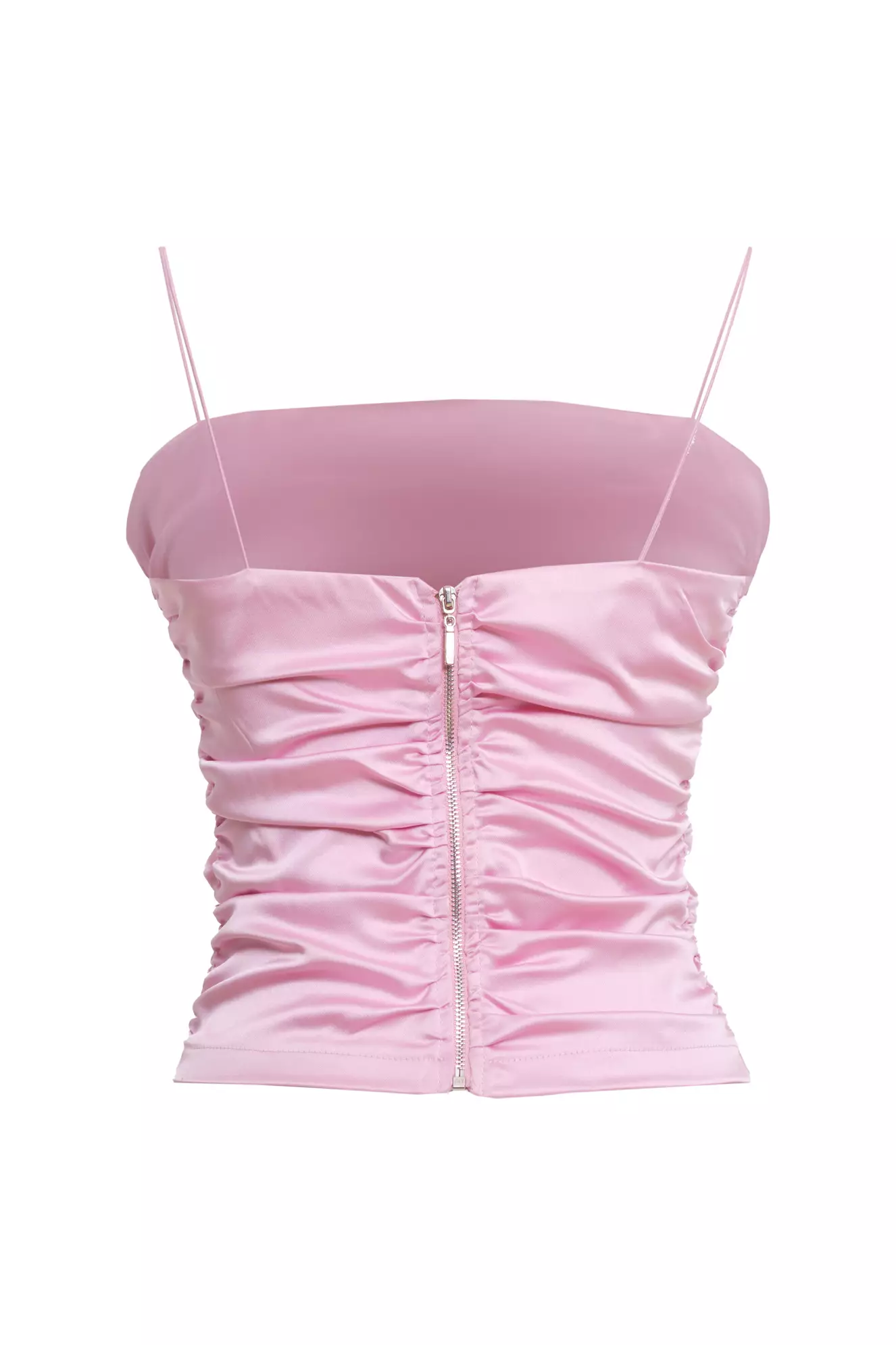 Pink Satin Sleeveless Crop Top