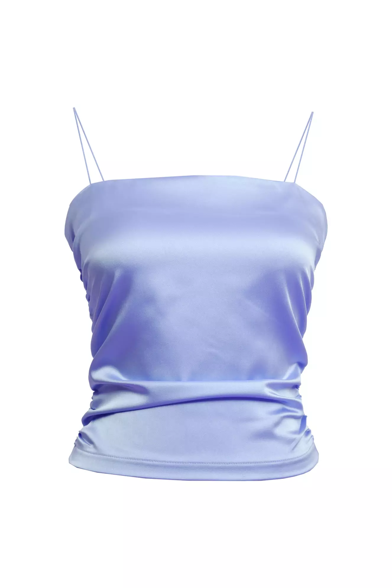 Blue Satin Sleeveless Crop Top