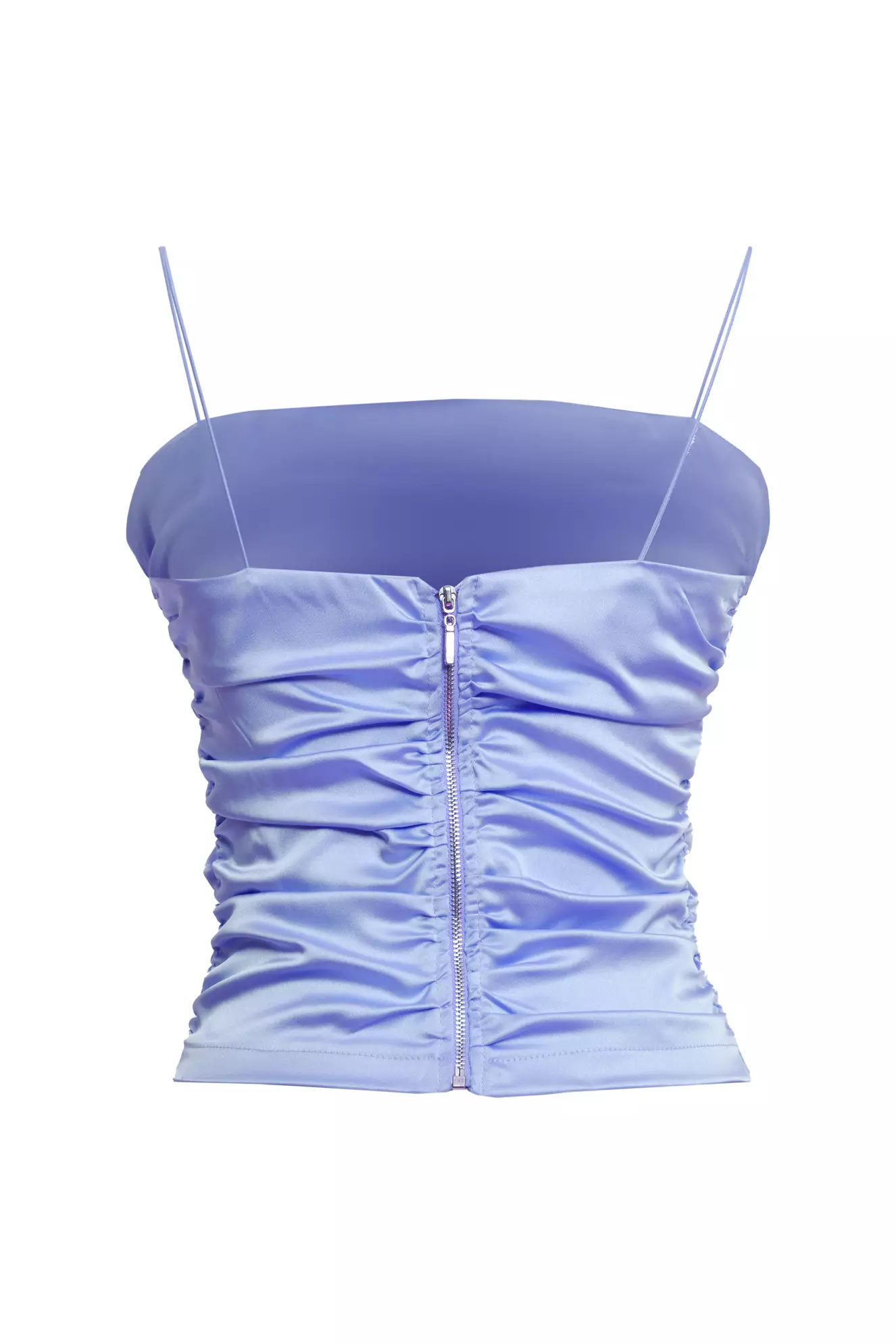 Blue Satin Sleeveless Crop Top