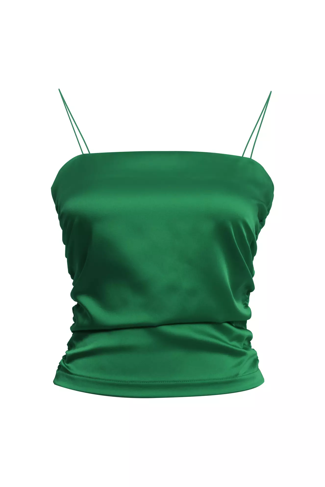 Green Satin Sleeveless Crop Top