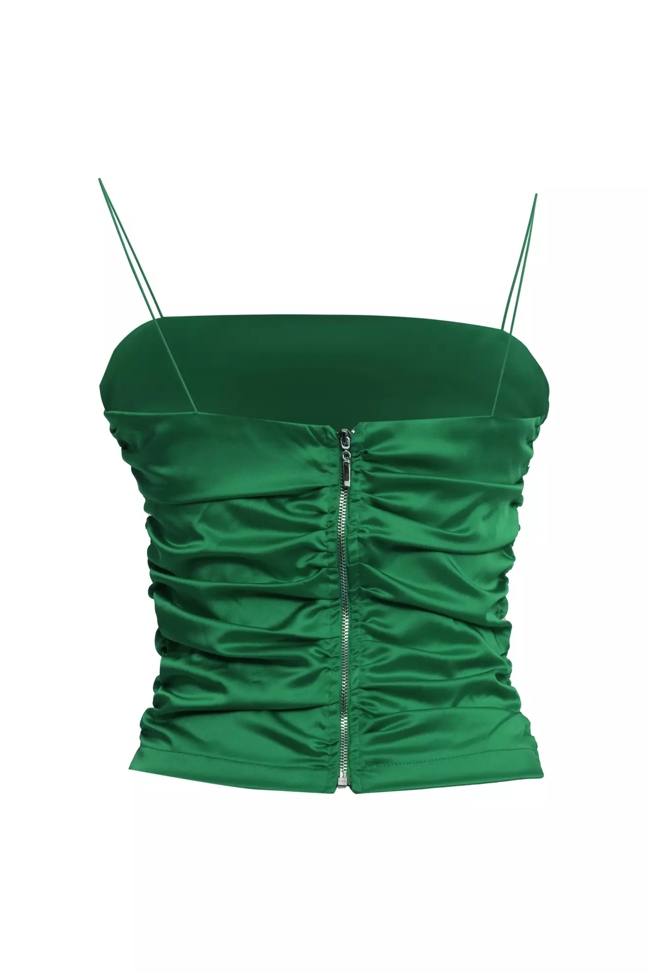 Green Satin Sleeveless Crop Top