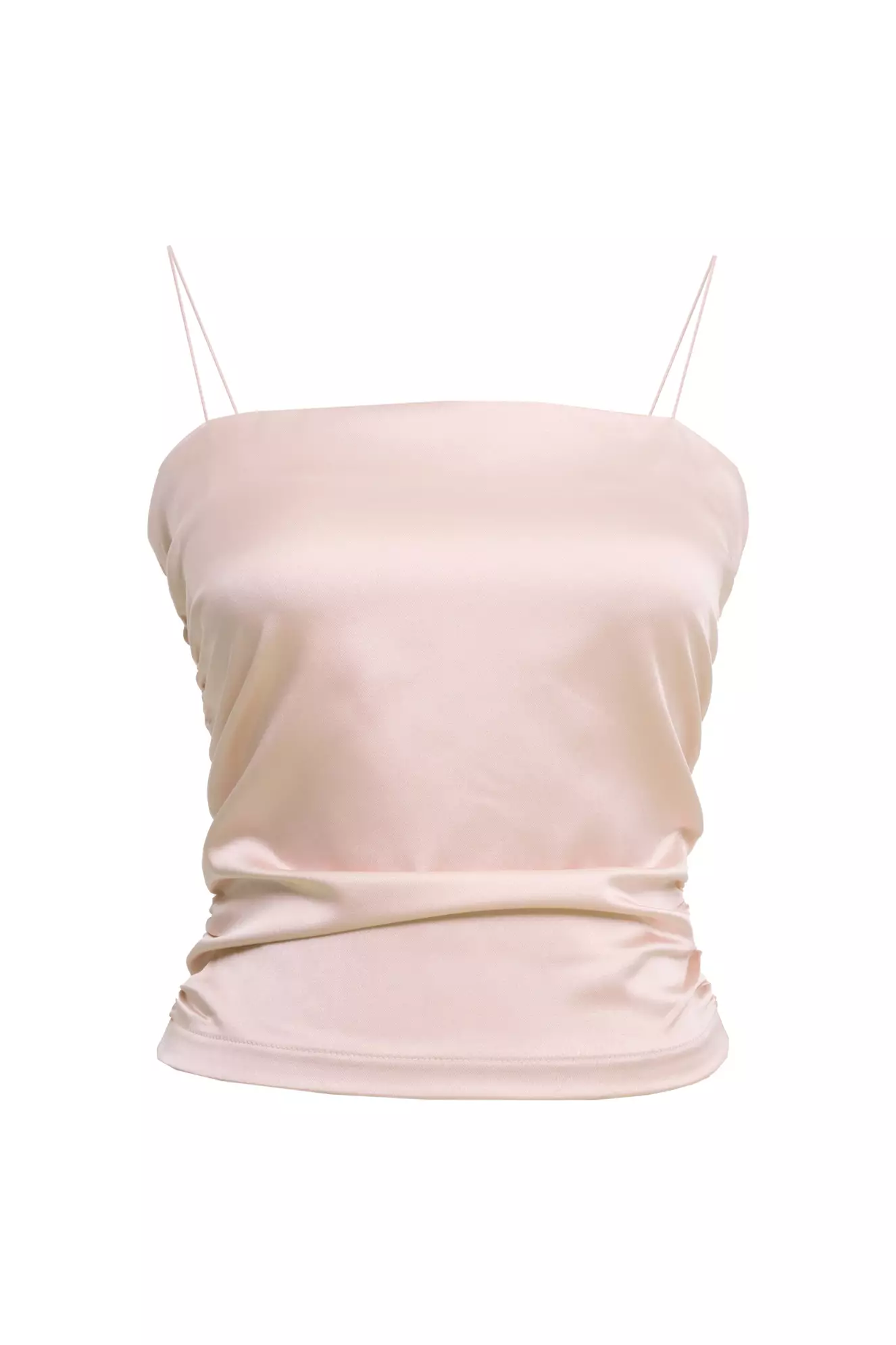 Beige Satin Sleeveless Crop Top