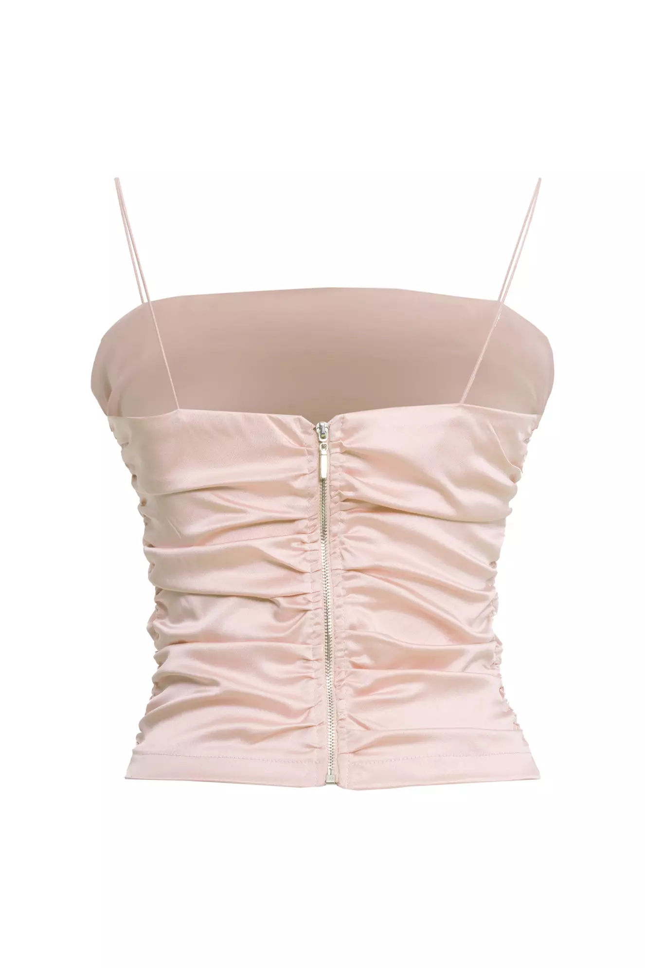 Beige Satin Sleeveless Crop Top