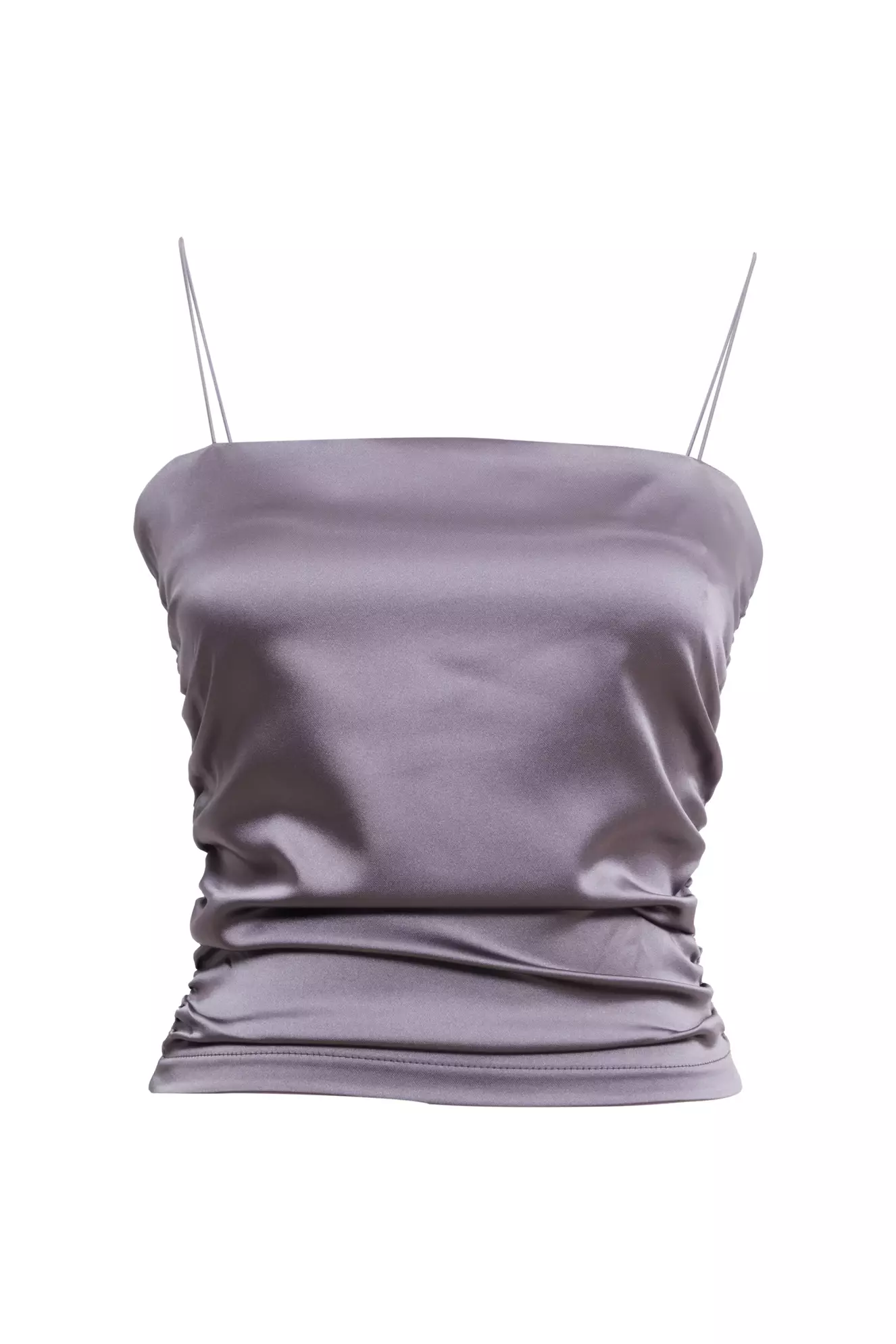 Gray Satin Sleeveless Crop Top