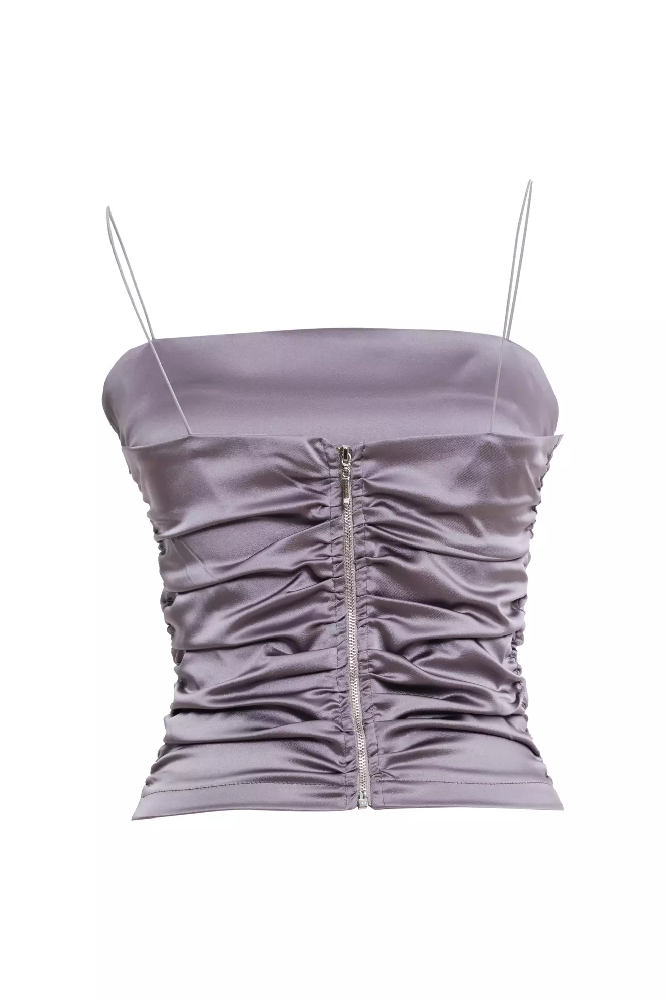 Gray Satin Sleeveless Crop Top