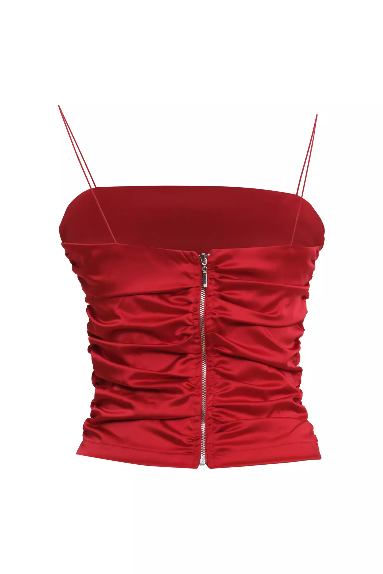 Red Satin Sleeveless Crop Top
