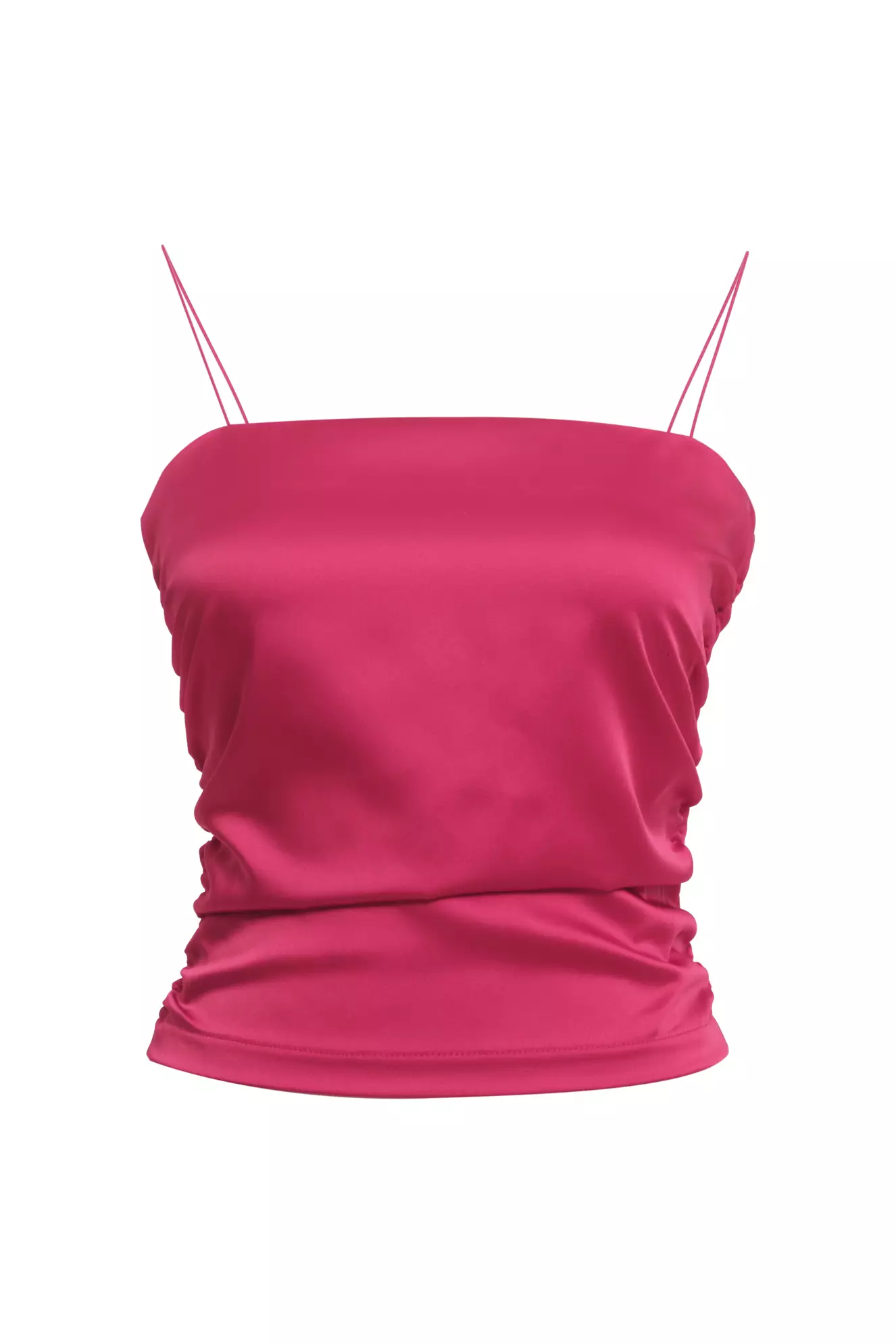 Fuchsia Satin Sleeveless Crop Top