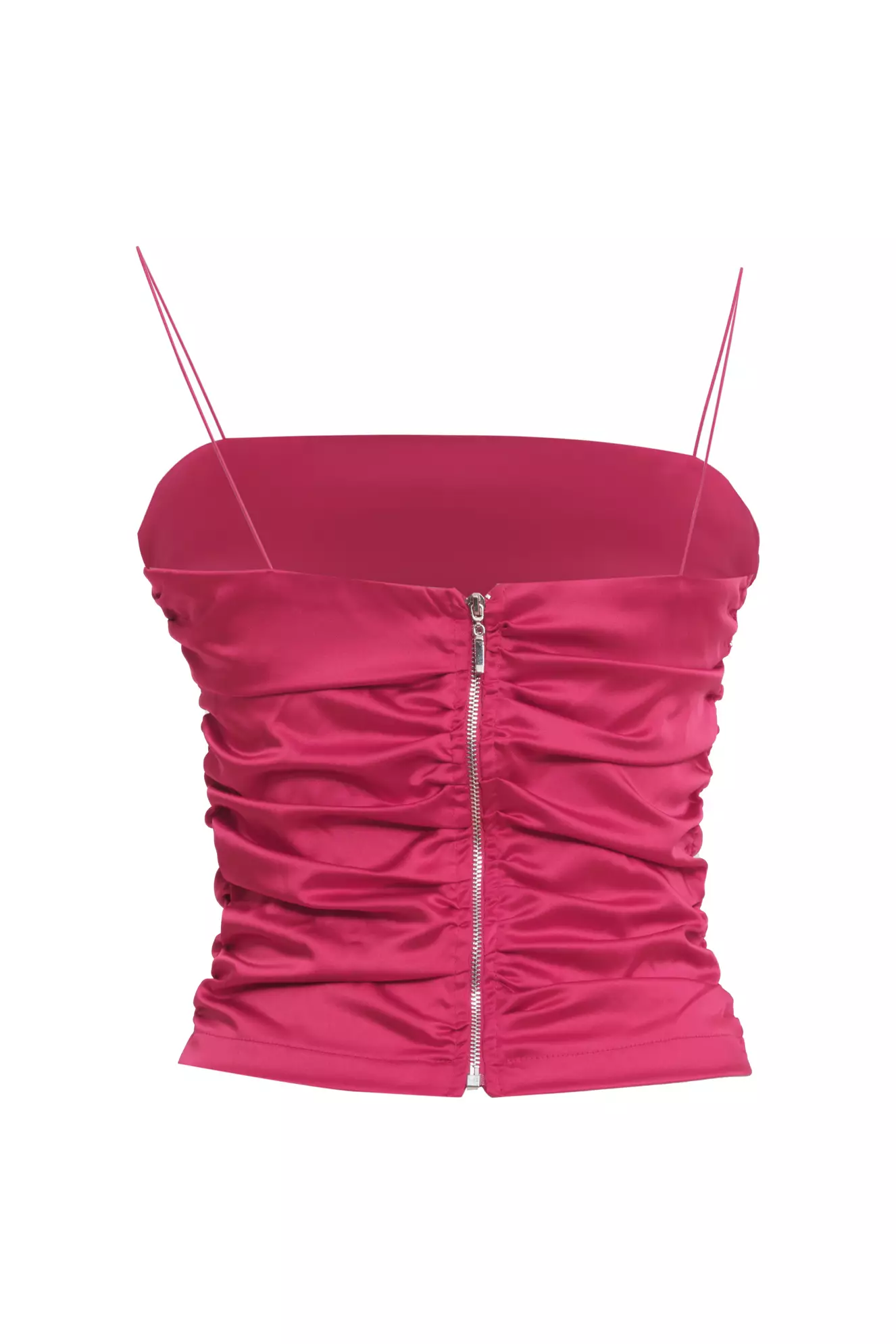 Fuchsia Satin Sleeveless Crop Top