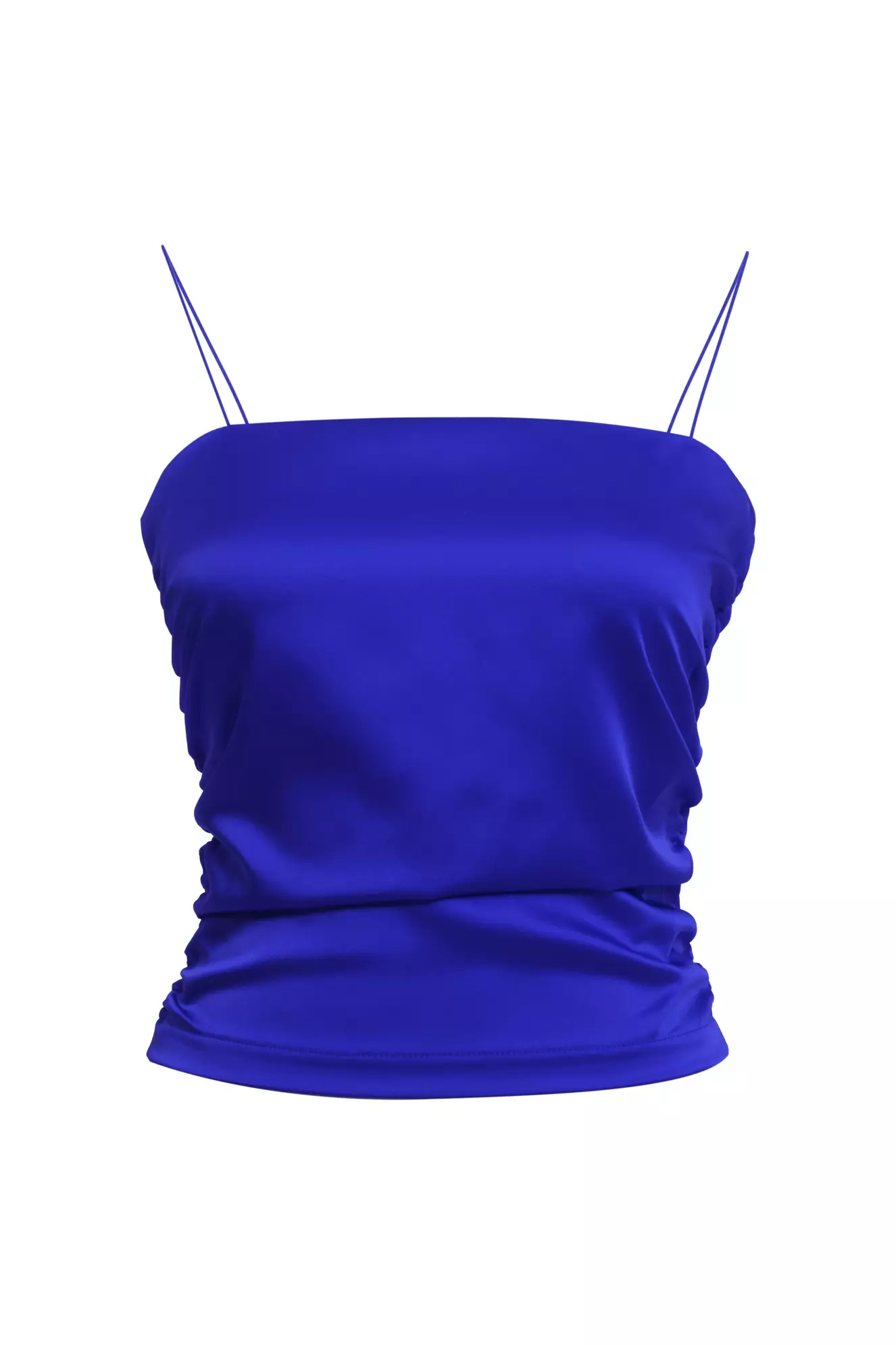 Blue Satin Sleeveless Crop Top