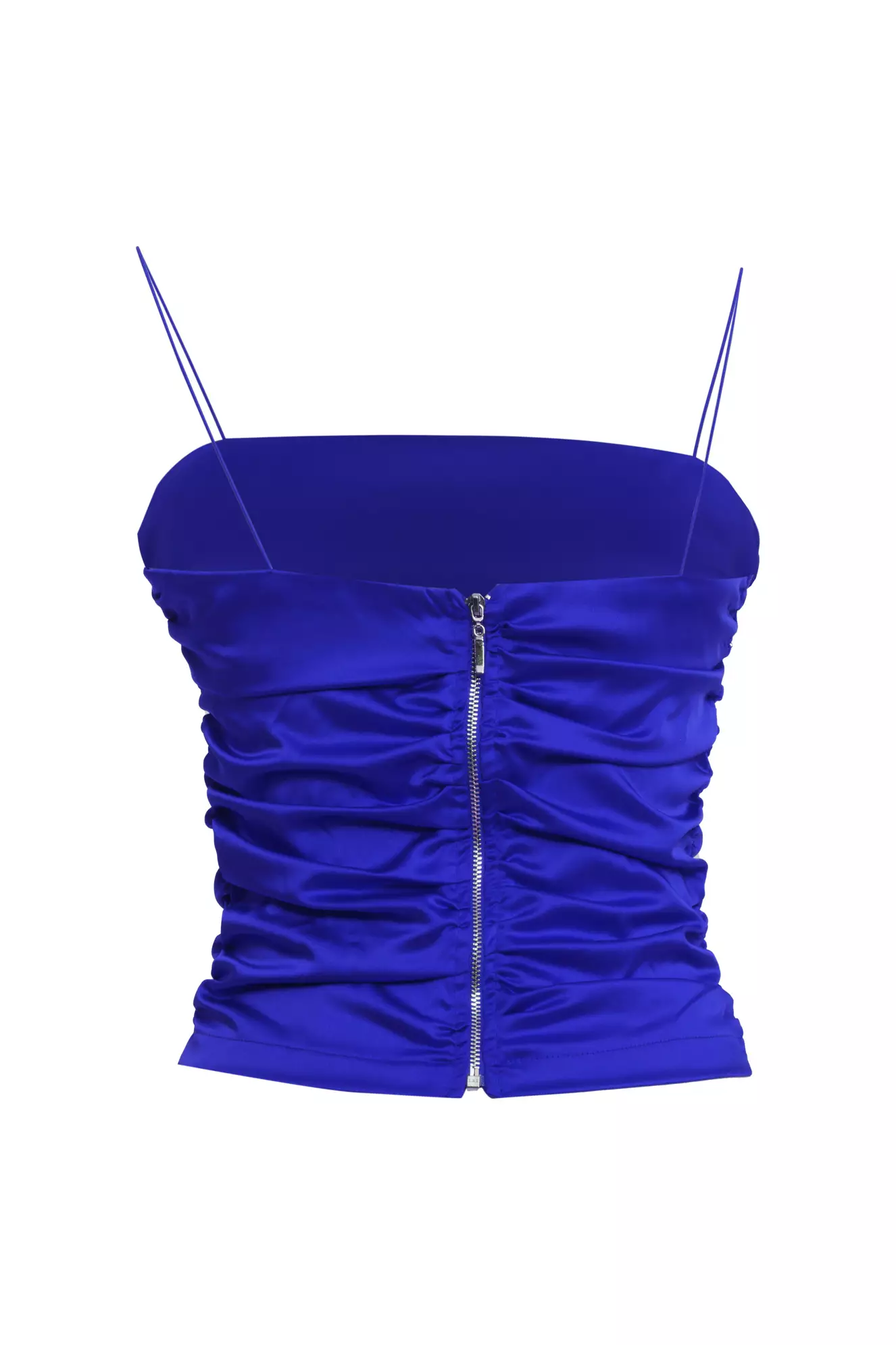 Blue Satin Sleeveless Crop Top