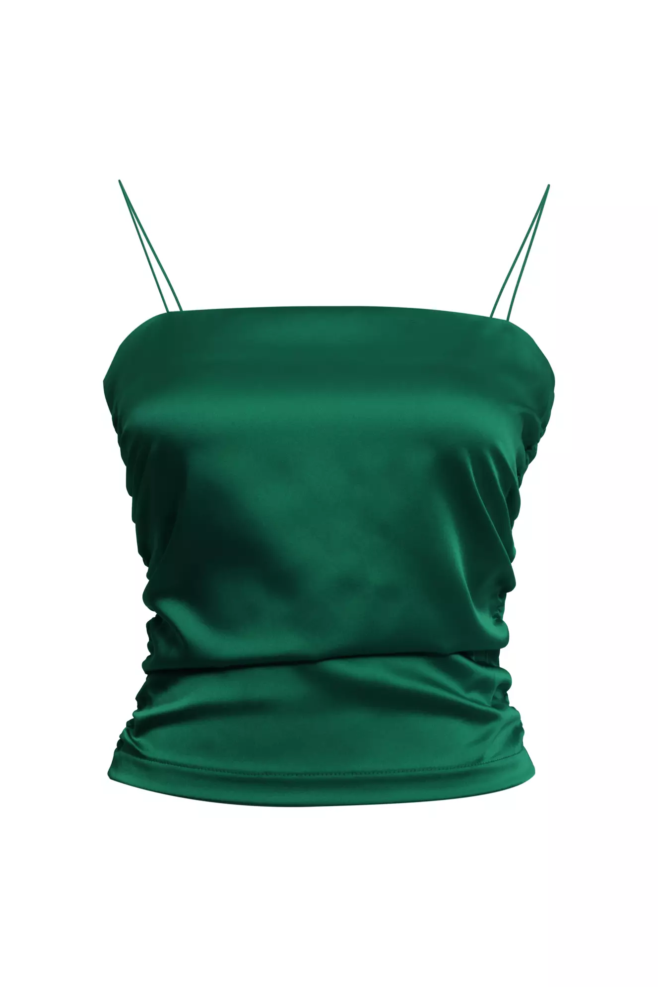 Green Satin Sleeveless Crop Top
