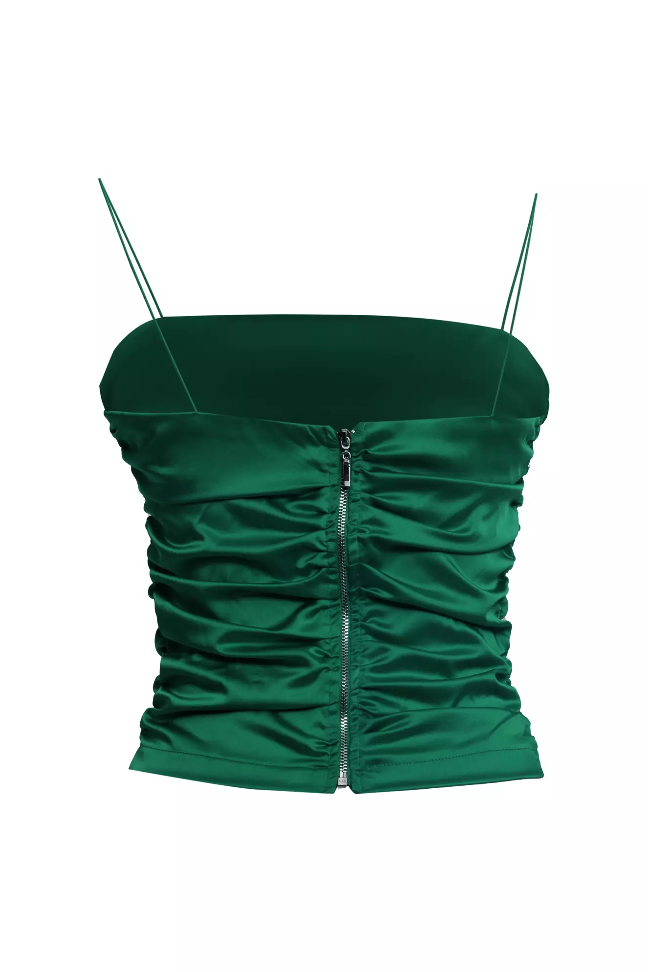 Green Satin Sleeveless Crop Top
