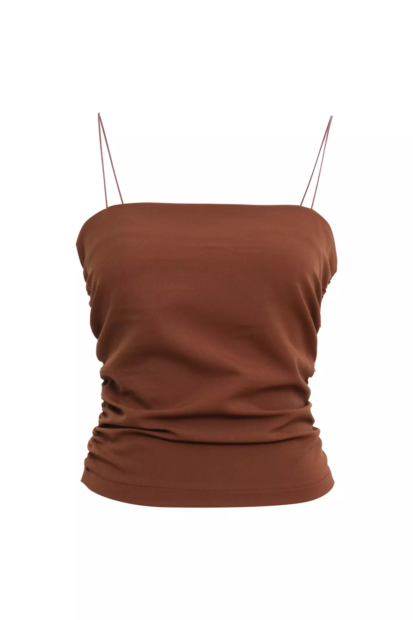 Brown Crepe Sleeveless Mini Crop Top
