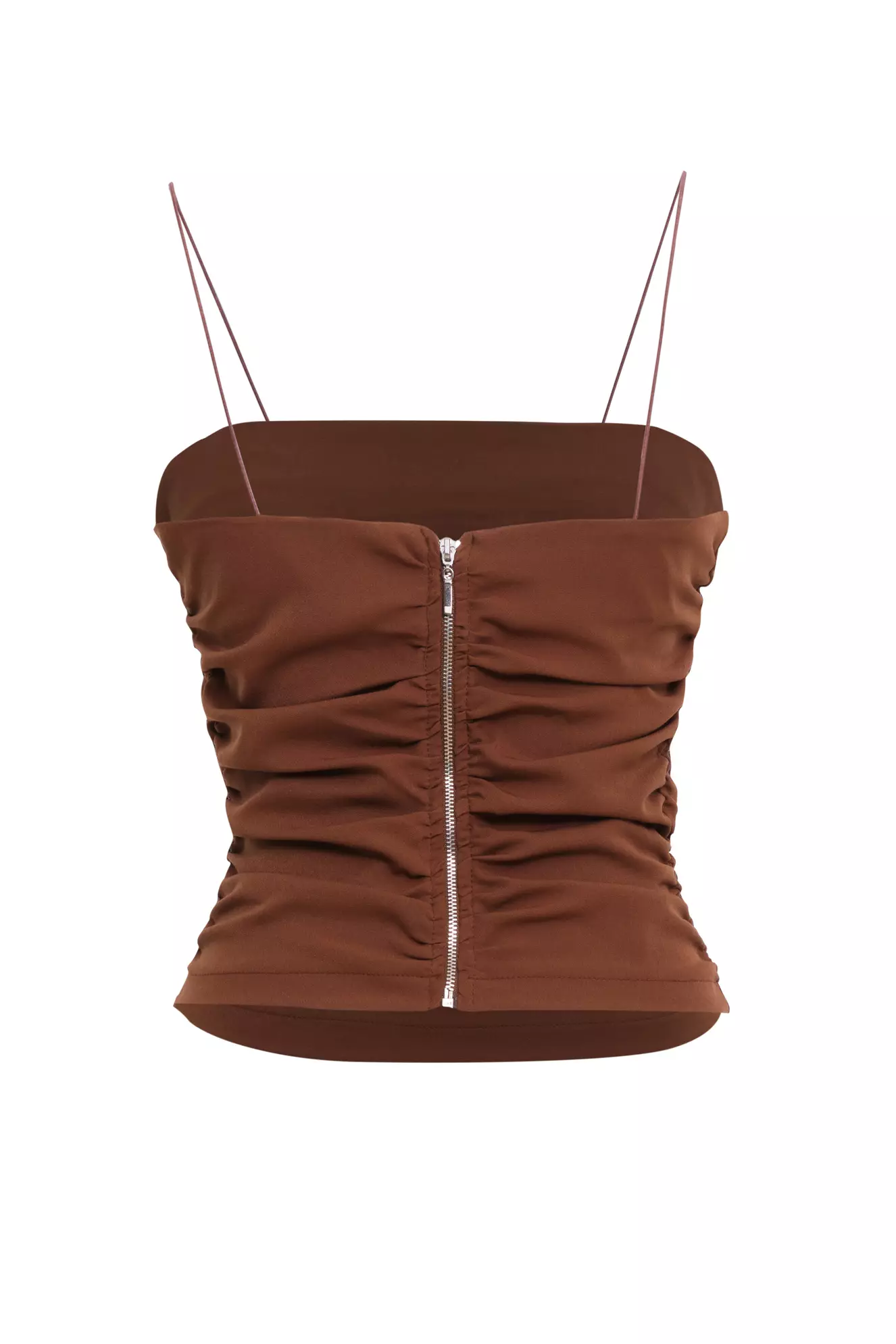 Brown Crepe Sleeveless Mini Crop Top