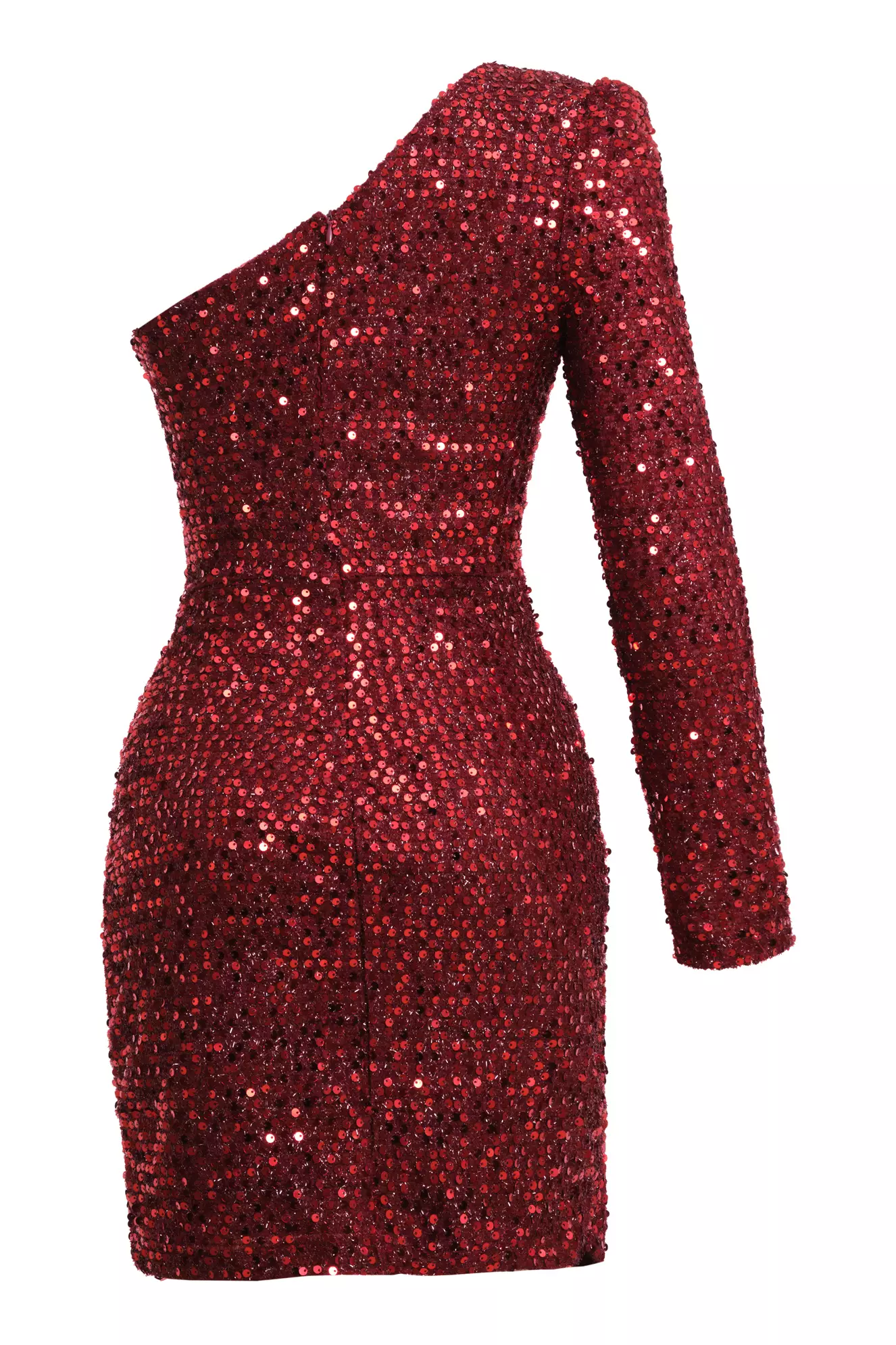 Maroon Sequin One Arm Mini Dress