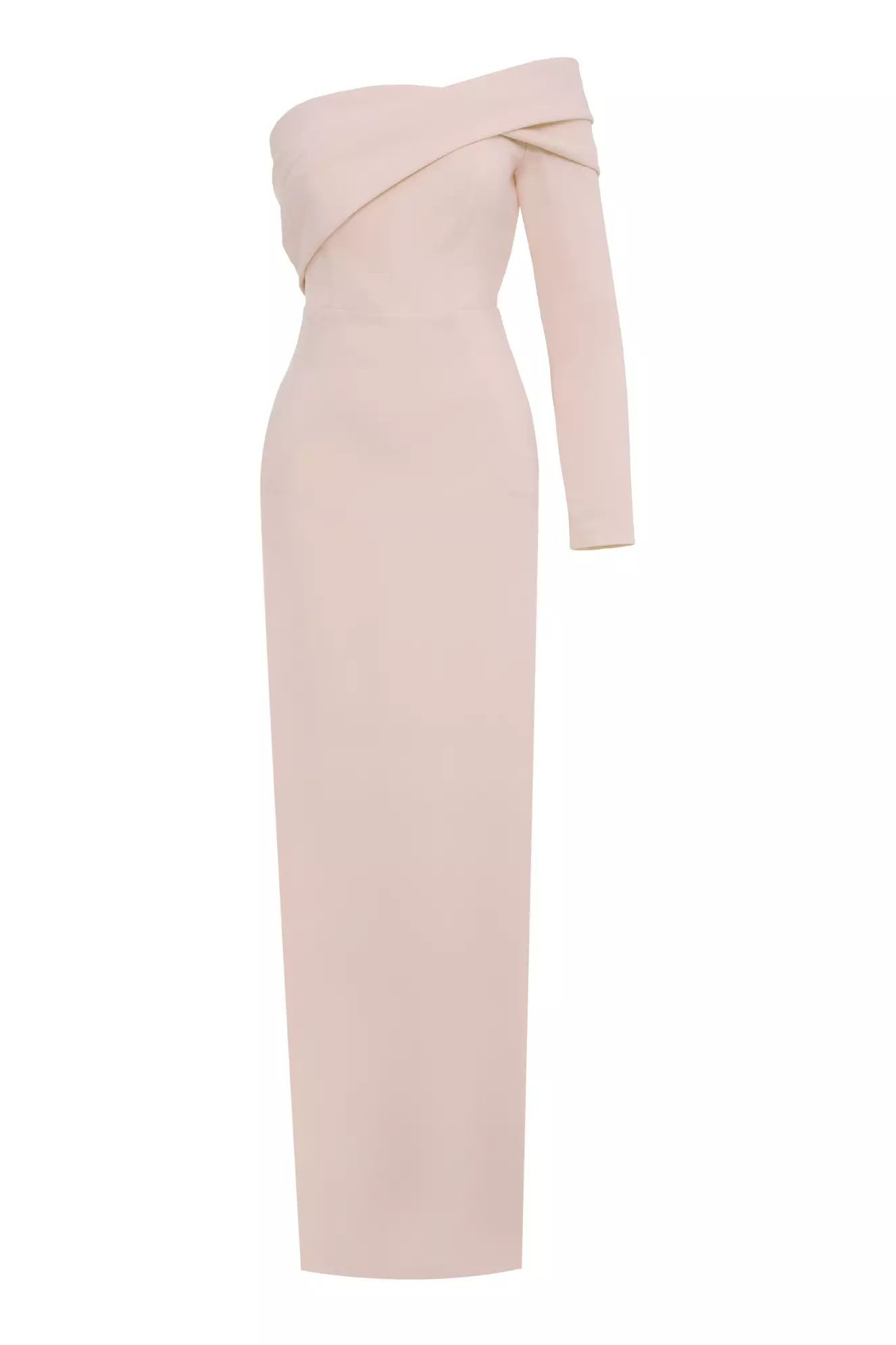 Beige Crepe One Arm Long Dress