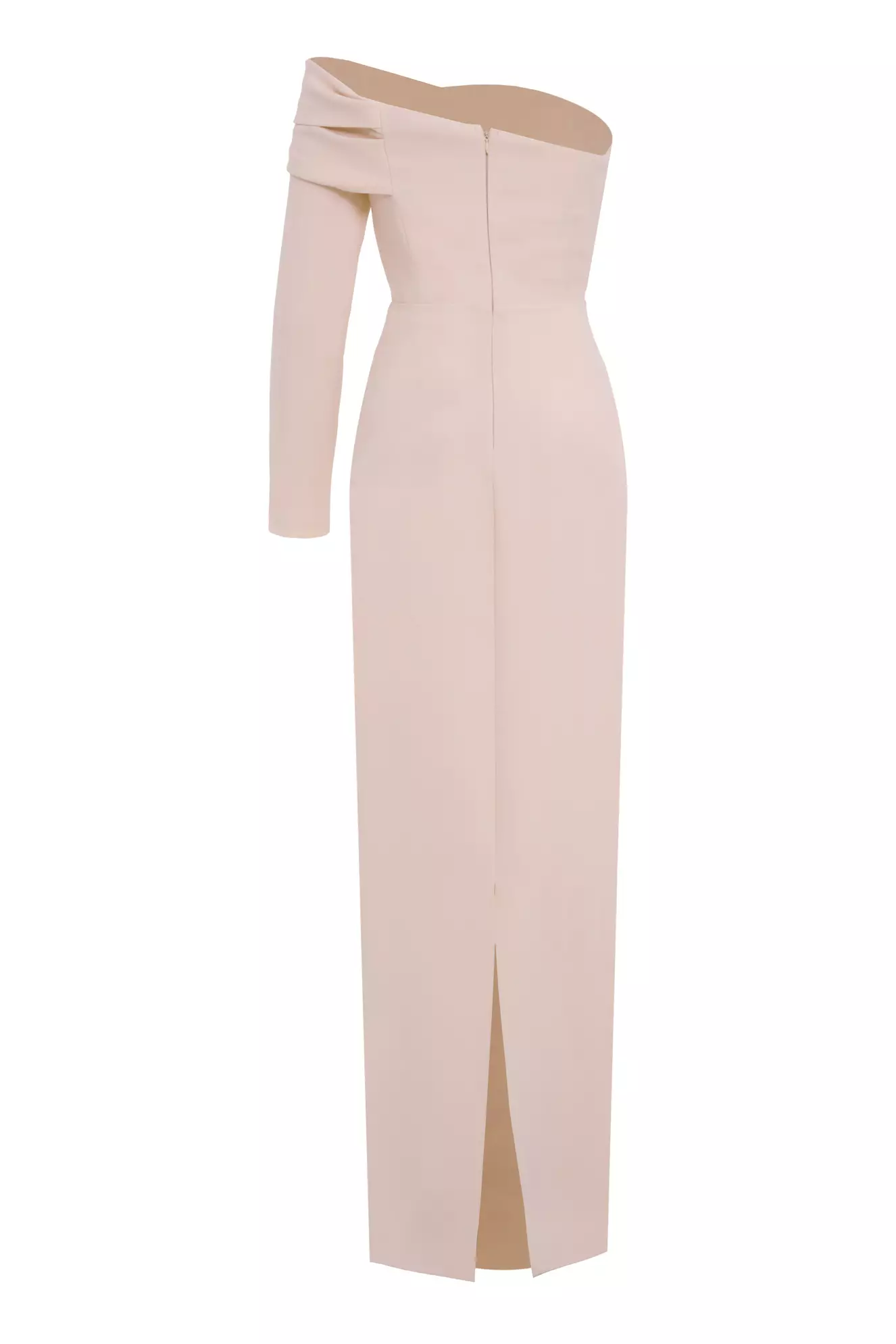 Beige Crepe One Arm Long Dress