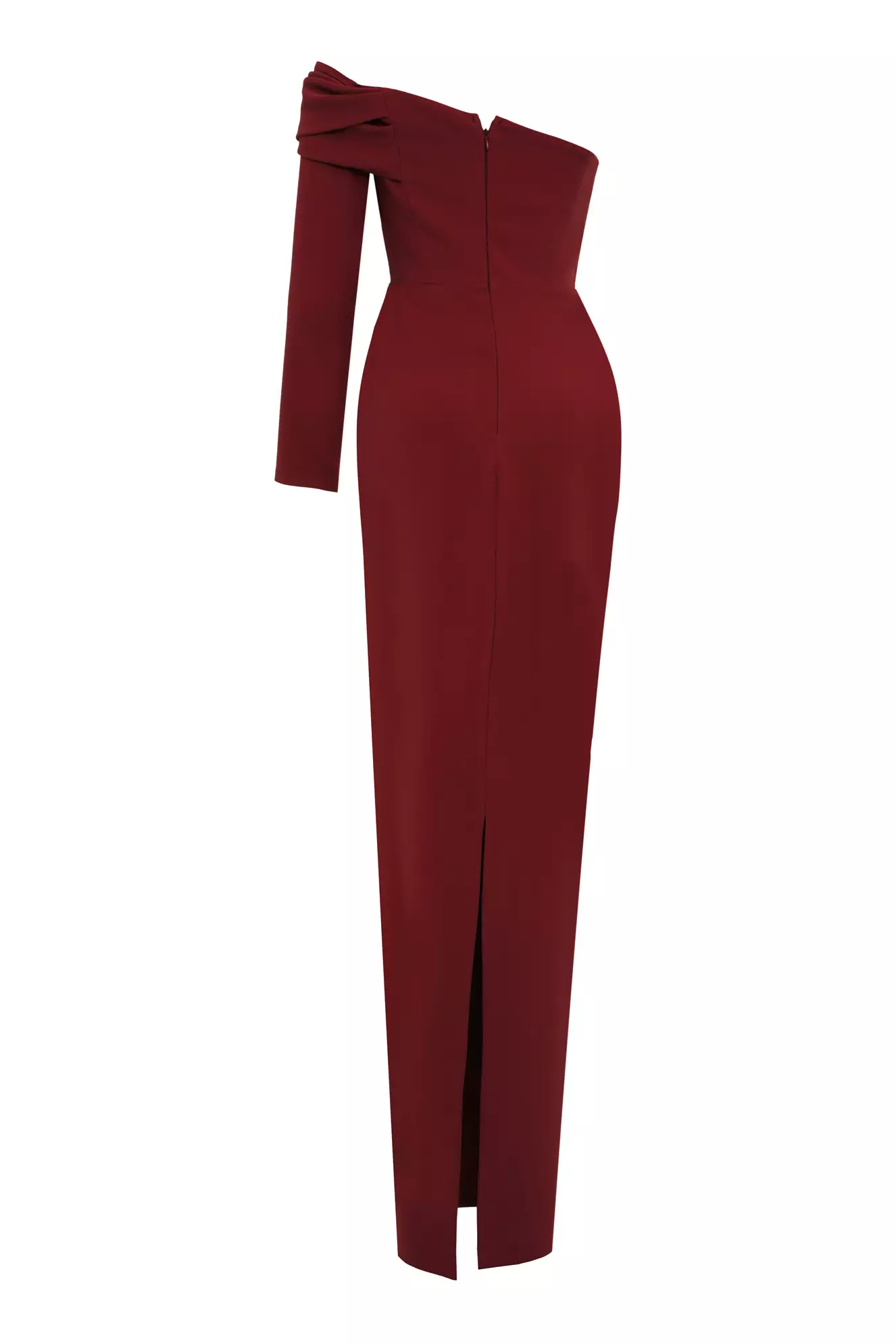 Maroon crepe one arm long dress