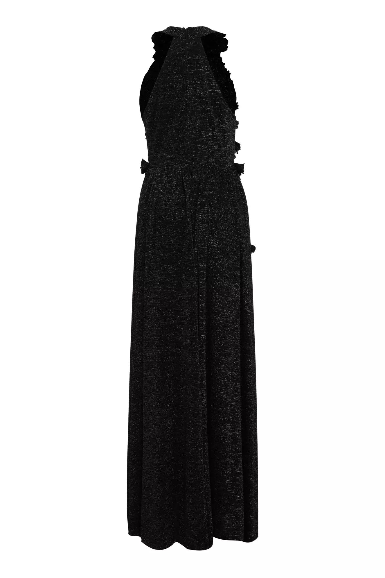 Black simli tül sleeveless long dress