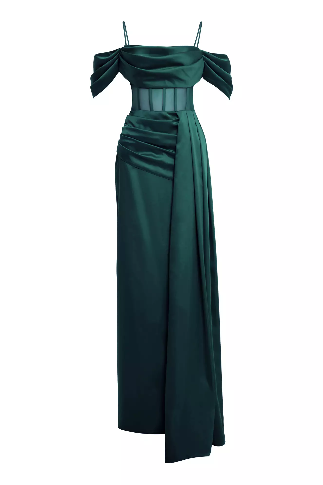 Green Satin Sleeveless Long Dress