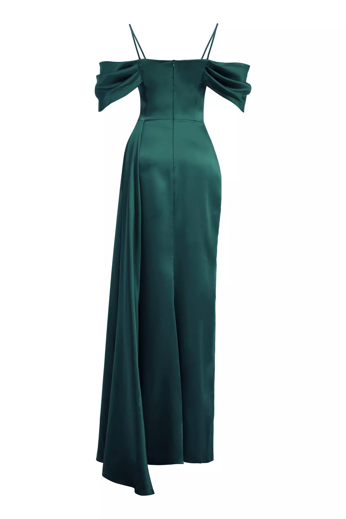 Green Satin Sleeveless Long Dress