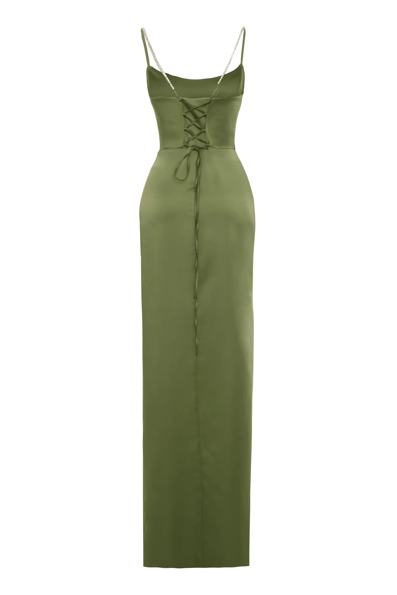 Khaki Satin Sleeveless Long Dress